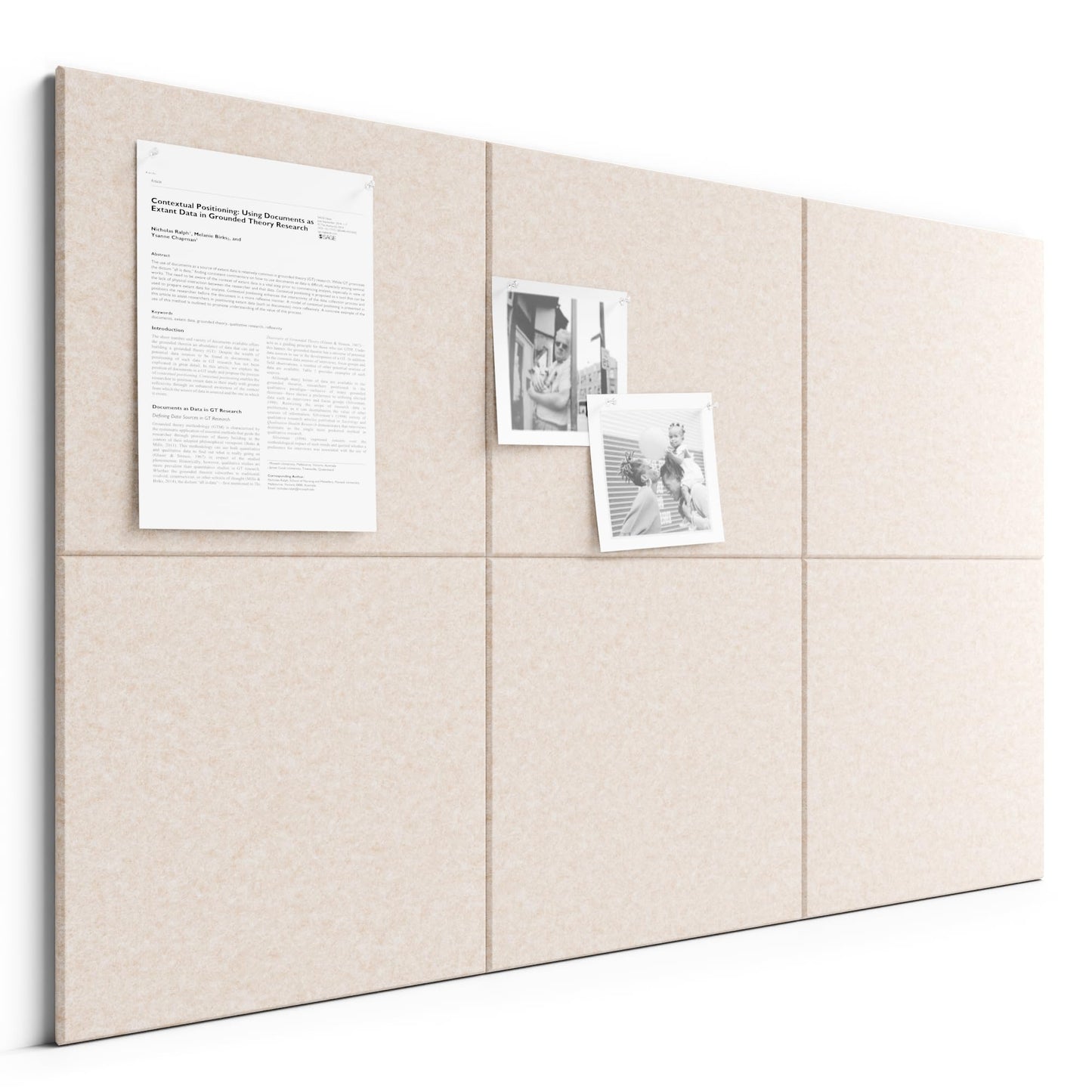 Bumusty Large Felt Bulletin Board, Cork Board Alternative, 6-Pack Solid Felt Wall Tiles with 30 Push Pins and 40 Adhesive Tabs, Ideal for Office, Home & Classroom, Oatmeal
