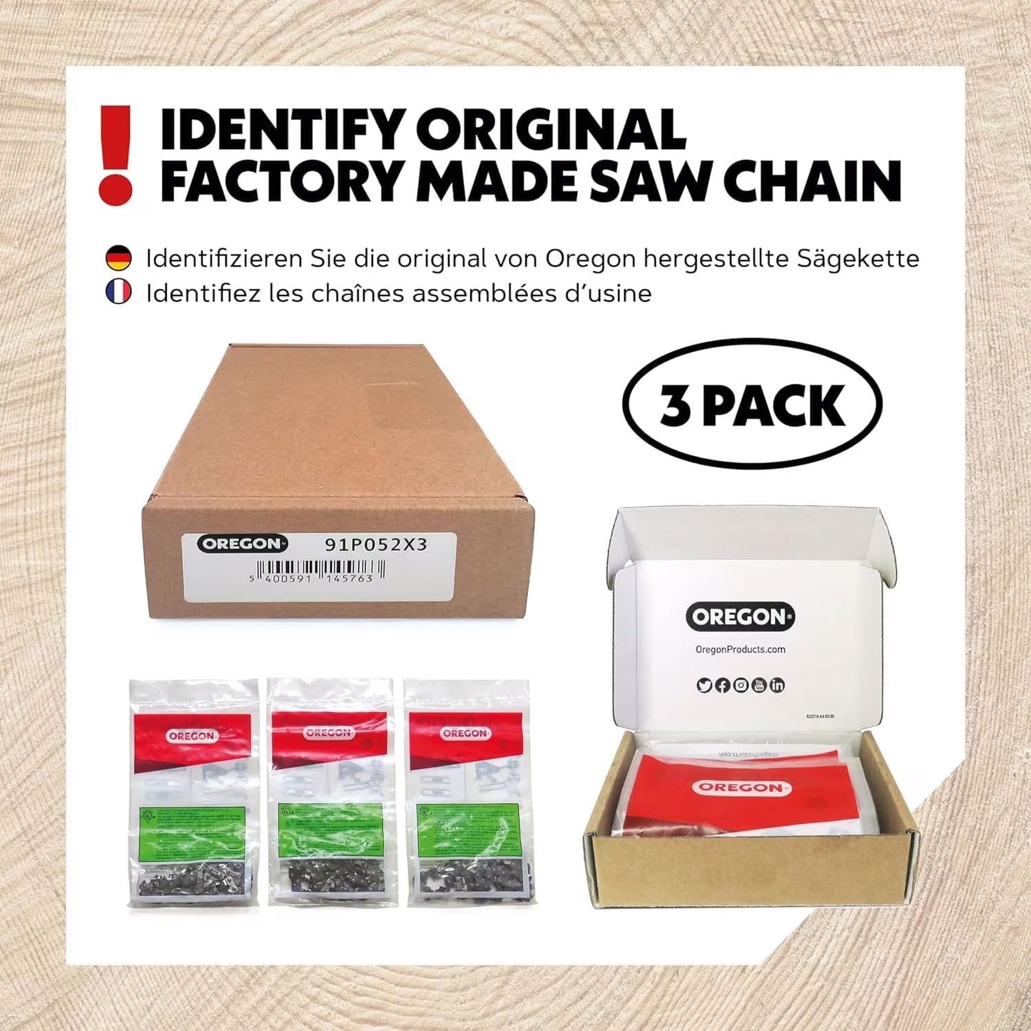 Oregon 3-Pack S56 AdvanceCut Chainsaw Chain for 16-Inch Bar -56 Drive Links – Low-Kickback Chain fits Husqvarna, Echo, Poulan, Craftsman and More