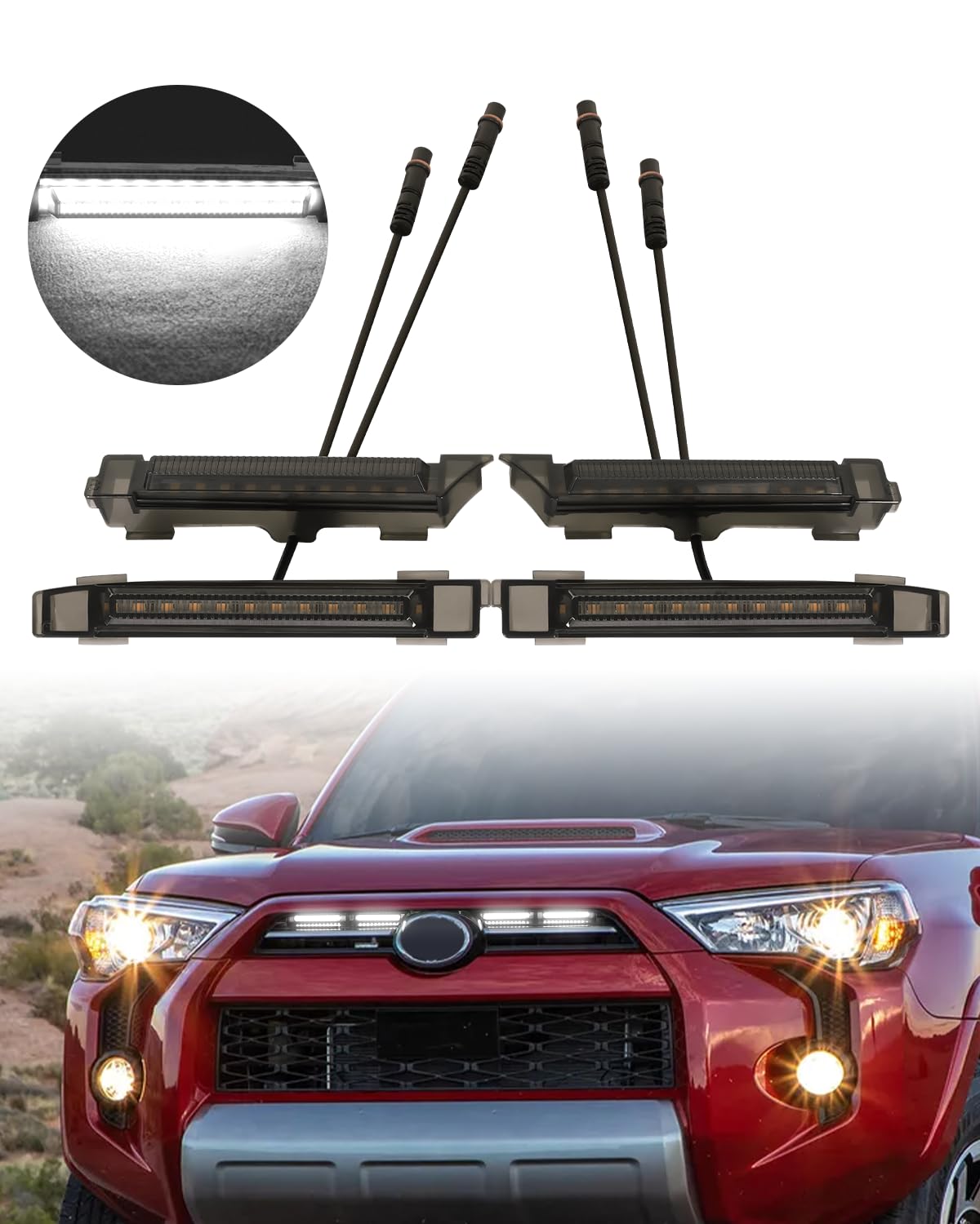 OKLSG Front Bumper LED Grill Lights for 2024 2023 2022 2021 4Runner Accessories Raptor Marker Lights Bars fit SR5 TRD Sport TRD Off Road Limited OEM Grille(White)