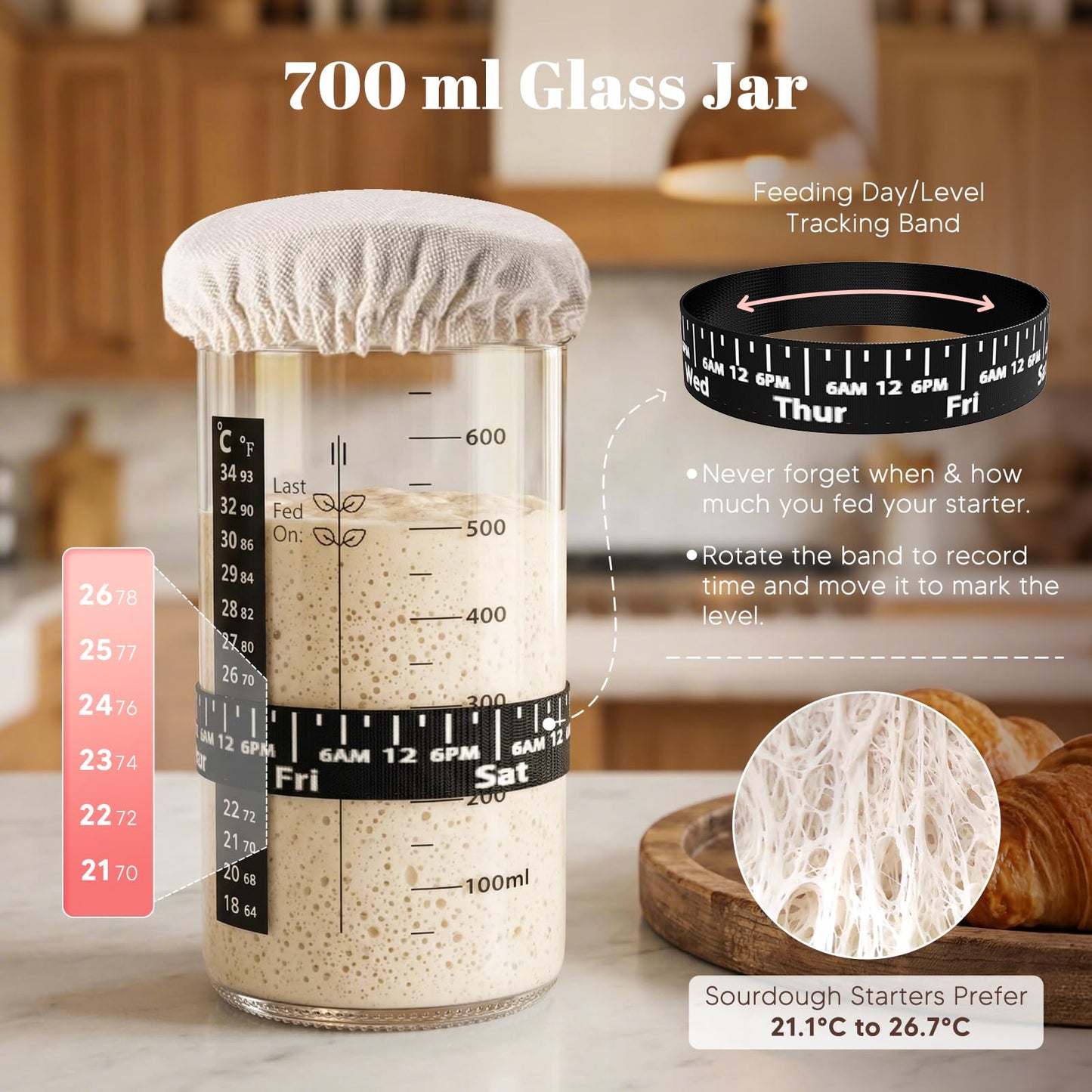 MQFORU Sourdough Bread Starter Kit, 30Pcs Sourdough Starter Kit, 9" Round and 10" Oval Banneton Proofing Basket 730ml Starter Jar, Easy to Fold and Washable Microwave-Safe, Gift for Baking Enthusiasts