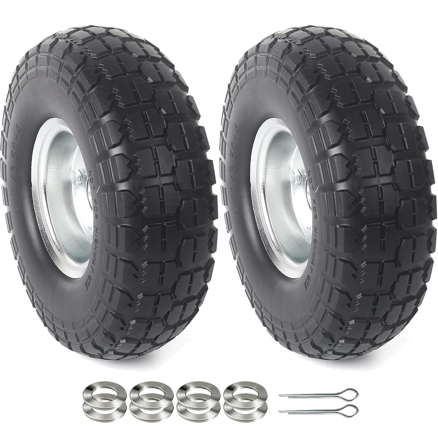 AR-PRO (2-Pack) 10-Inch Solid Rubber Tire Wheels - Replacement 4.10/3.50-4" Flat Free Tire with 5/8" Bearings, 2.2" Offset Hub - Compatible with Hand Truck, Wheelbarrow, Dolly, Gorilla Carts
