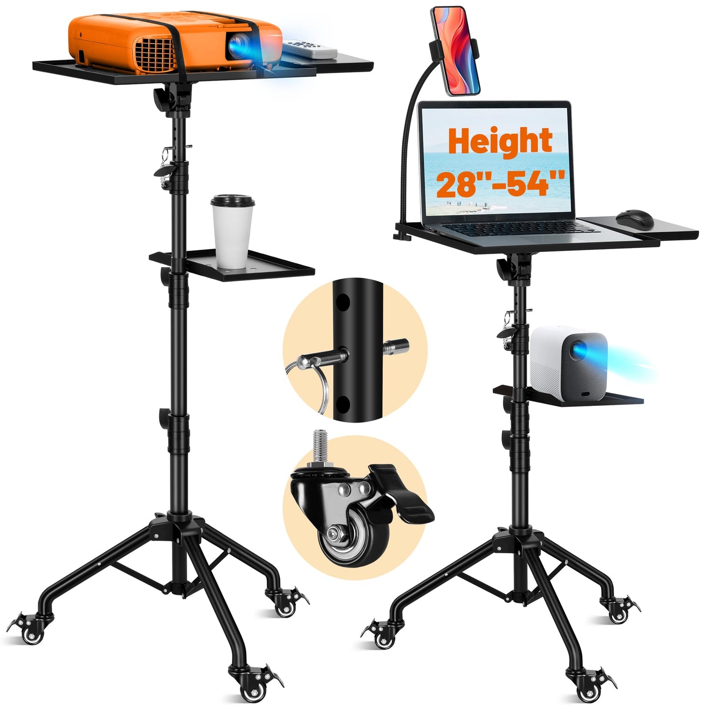 CAHAYA Projector Tripod Stand with Casters: Projector Stand 71-137cm Height Adjustable Multifunctional Universal Laptop Stand DJ Rack Stand with Adjustable Height for Meeting Room DJ Equipment