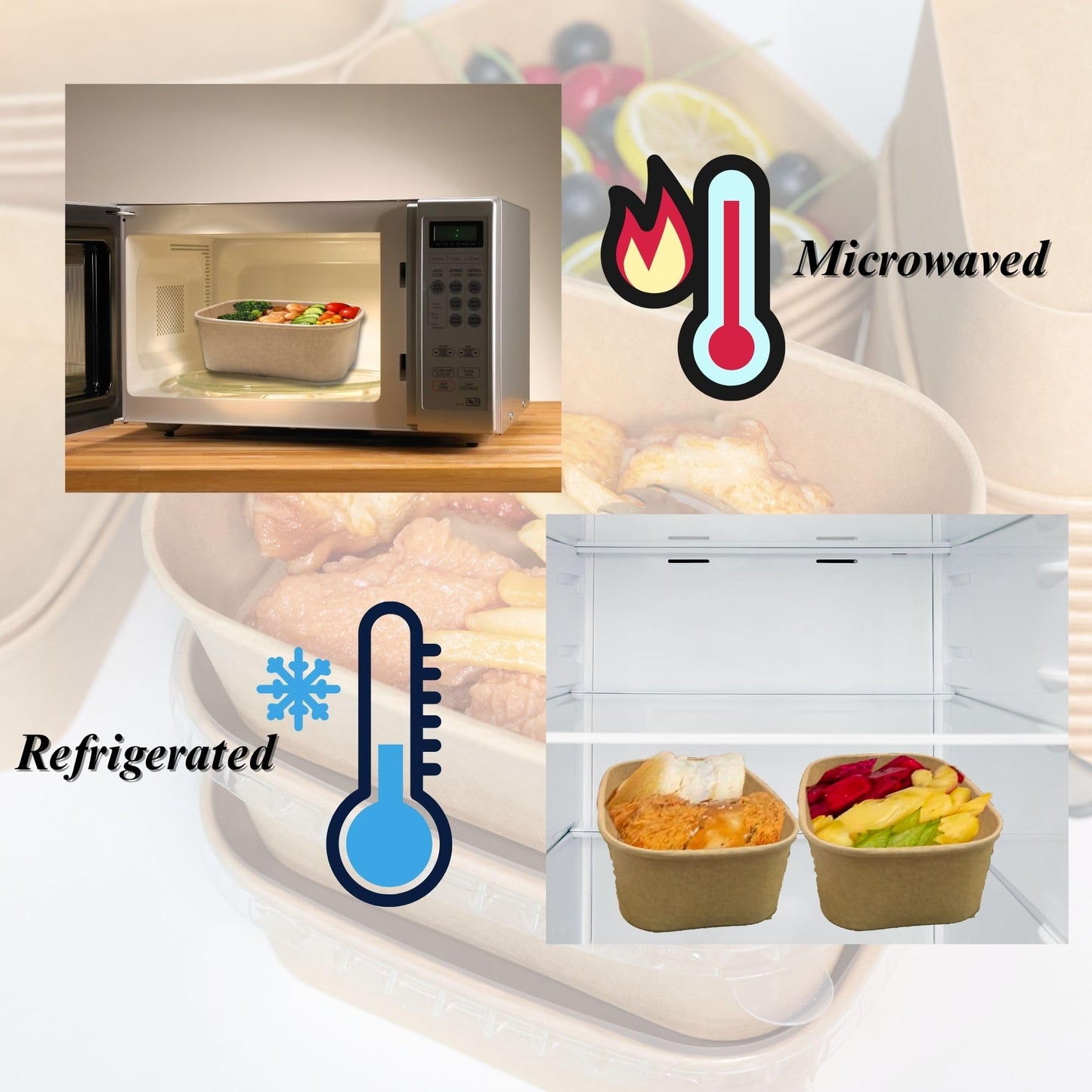 1000ml Disposable Paper Bowls, 50sets Kraft Paper Bowls w/Lids, 33oz Non-Spill Meal Prep Food Container, Great for Restaurant Salad Noodle Hot Cold Takeout