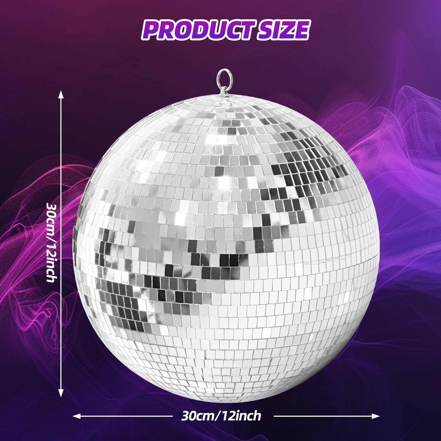 12 Inch Mirror Disco Ball lamp, Silver 12" Disco Ball Decor Hanging Disco Ball for Party Wedding Holiday Home Decoration, Disco Ball x 1pc, Replacement Mirror x 20pcs, Big Disco Ball (Silver, 12inch)