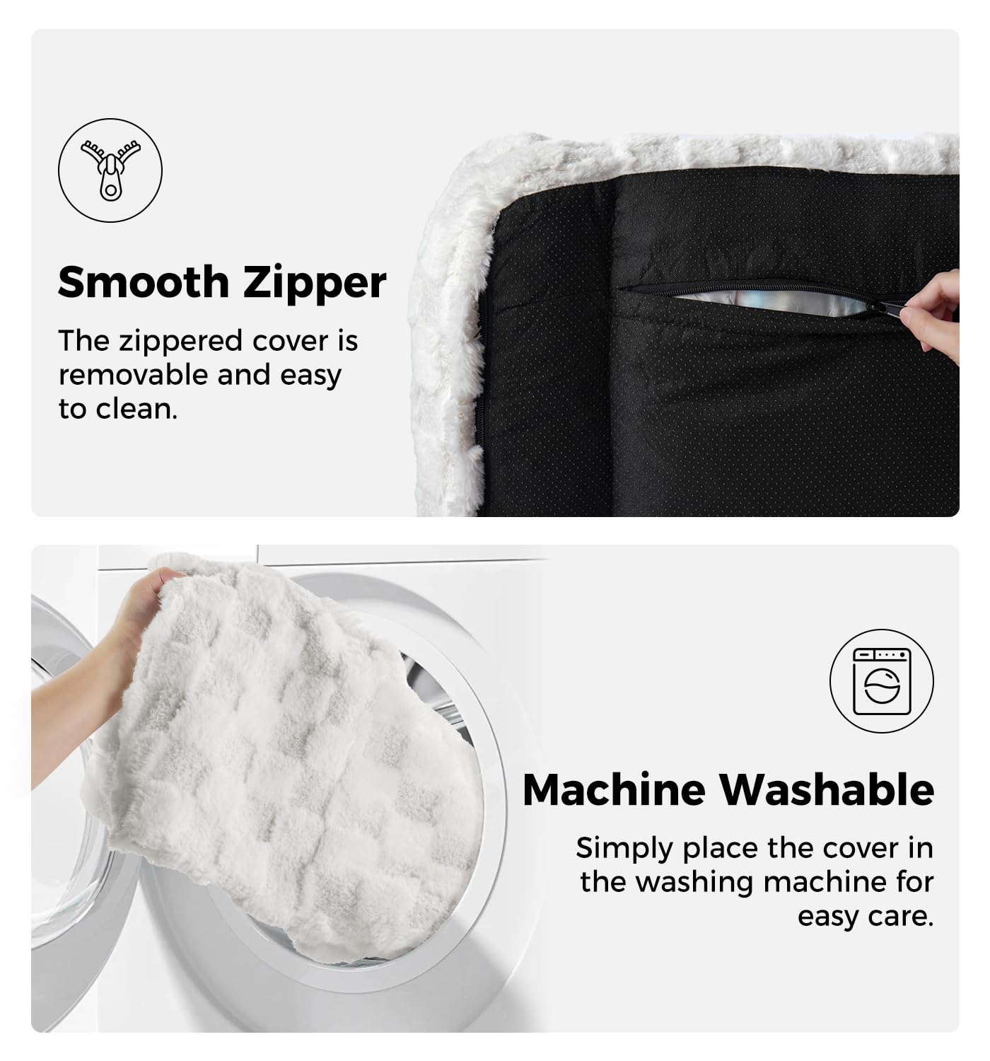 Made4Pets Cat Beds for Indoor Cats Washable Small Dog Bed for Small Cat/Dog with Non-Slip Bottom Pet Couch Sofa Fluffy 26×20×10 Inch Up to 15lbs-White