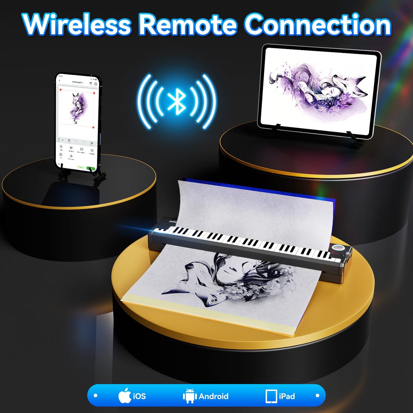PeriPage P90-Pino Wireless Tattoo Stencil Printer, Inkless Thermal Tattoo Machine with Piano-Inspired Design, Portable Tattoo Printer Kit Compatible with Phones, Tablets & PC