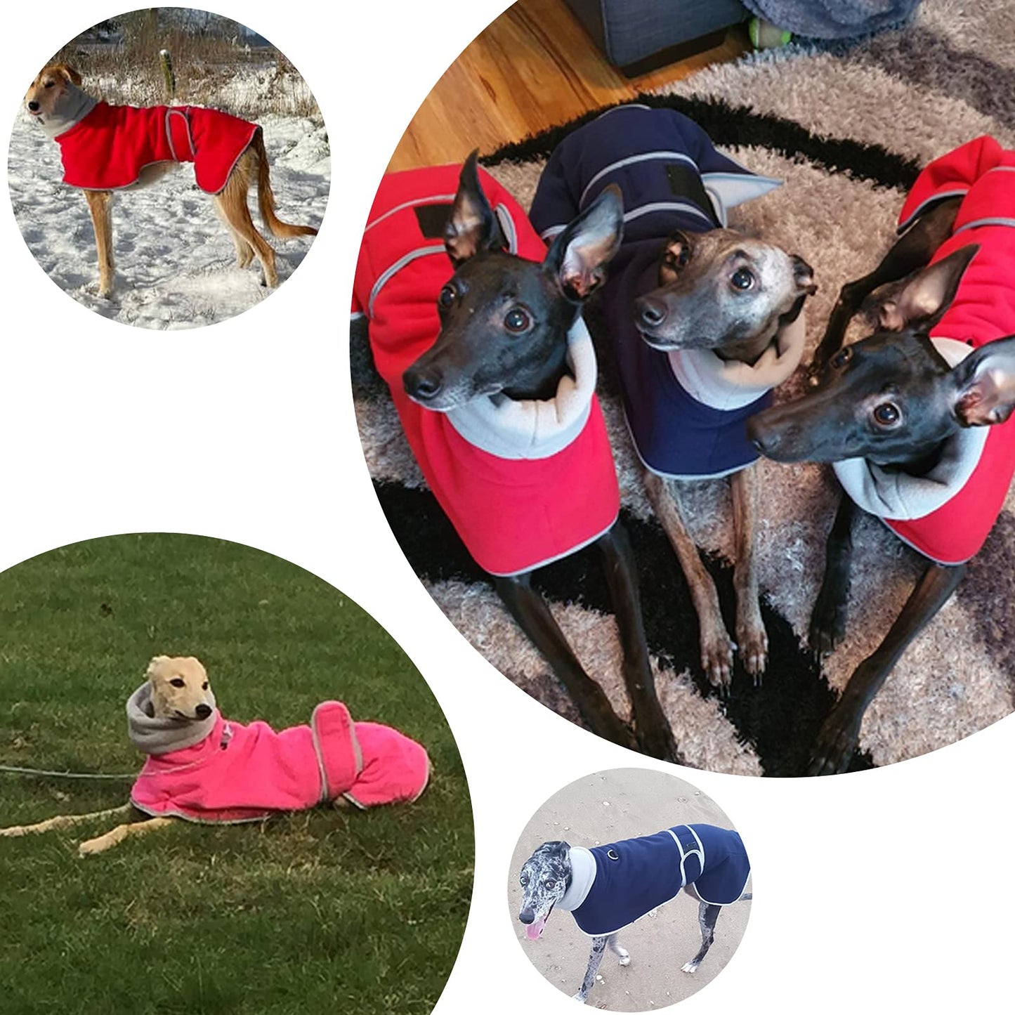 Greyhound Cosy Fleece Jumper, Dog Winter Coat with Warm Fleece Lining, Outdoor Dog Apparel with Adjustable Bands for Medium, Large Dog 608 -Blue-M