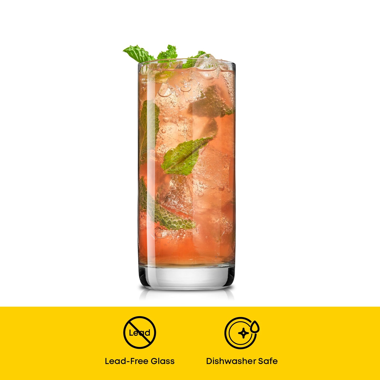 JoyJolt Faye Highball Glasses Set of 6 Tall Drinking Glasses. 13oz Cocktail Glass Set. Lead-Free Crystal Glassware. Bourbon or Whiskey Glass Cup, Bar, Iced Tea, Water, Mojito and Tom Collins Glasses