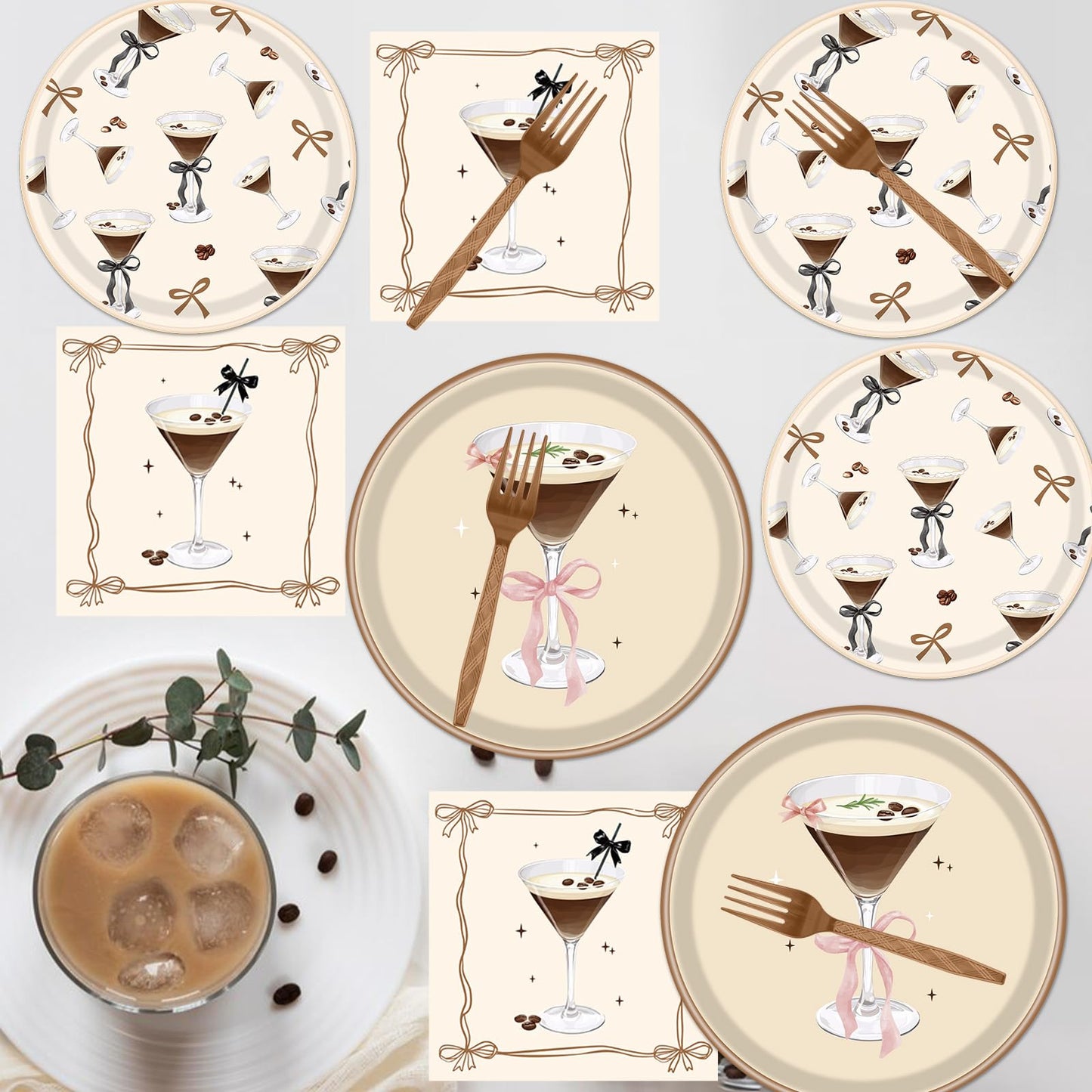 Gameza Espresso Martini Birthday Decor - 96PCS A Tiny Bit Older Paper Plates and Napkins, Disposable Tableware Decoration Espresso Martini Bar Themed Forks Supplies, Serve 24