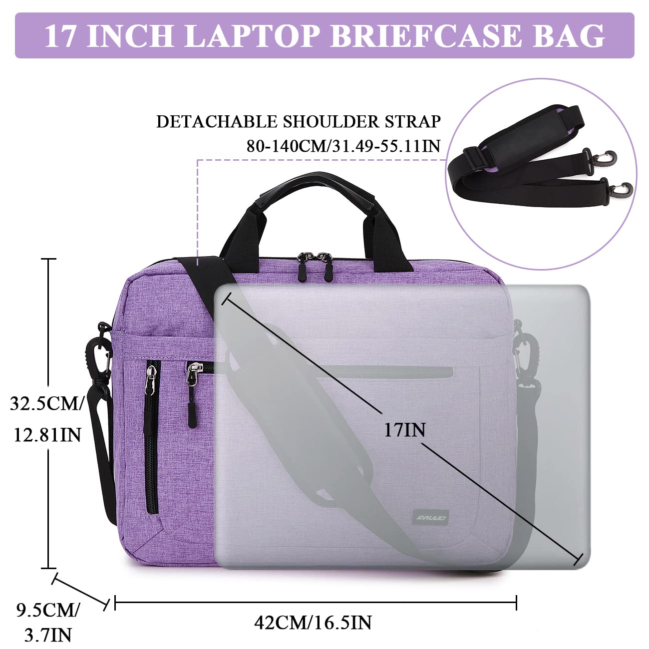 Laptop Bag for Women,RAVUO Water Resistant Lightweight 17inch Shockproof Laptop Shoulder Bag Sleeve Case Business Briefcase with Shoulder Strap Purple