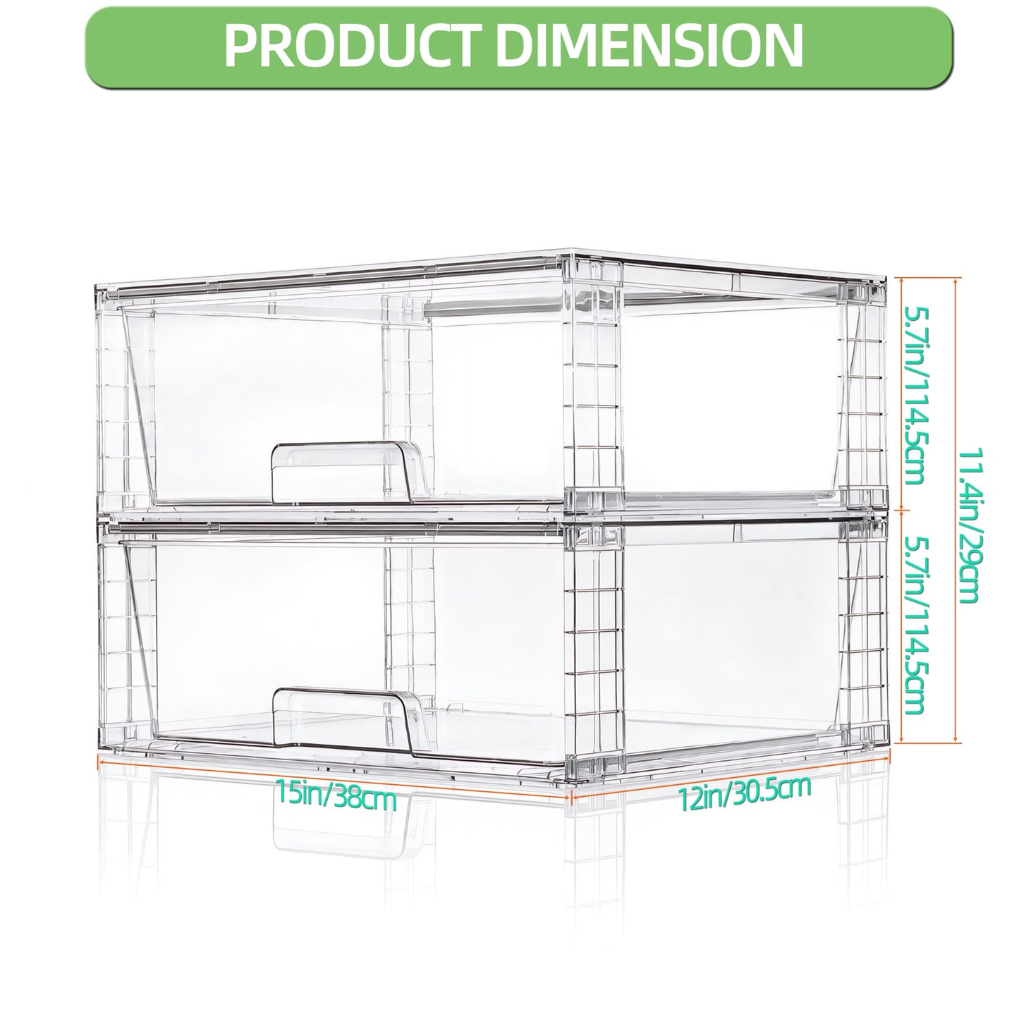 XWYWX Wide Large Stackable Storage Drawers(2 Pack),Multi-purpose Clear Plastic Organizer Bins with Handles, Easy to Assemble for Bathroom Home Closet Under Sink Kitchen Pantry Medicine Cabinet