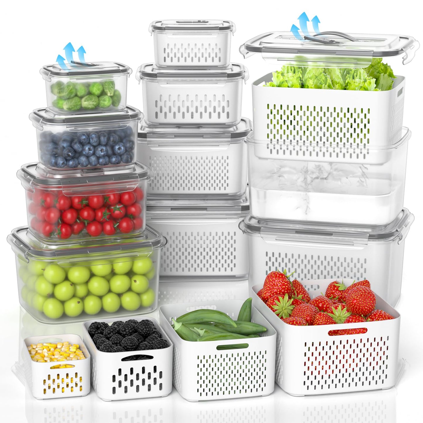 damynuo 10Pack Fruit Storage Containers for Fridge - Berry Containers with Vent and Handle Lids, Fruit Containers for Fridge with Colander, lettuce keeper for Refrigerator Organizers and Storage