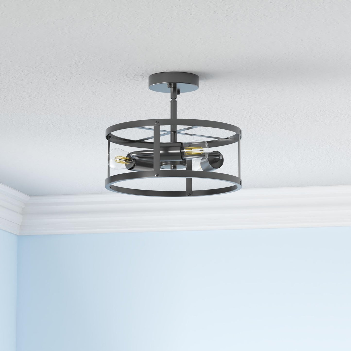 SKEJAO Semi Ceiling Light Fixture,3-Light Black Flush Mount Ceiling Light,13 Inch Hallway Light fixtures Ceiling,Light Fixtures Ceiling Mount for Farmhouse,Kitchen (2, 13.1 inch)