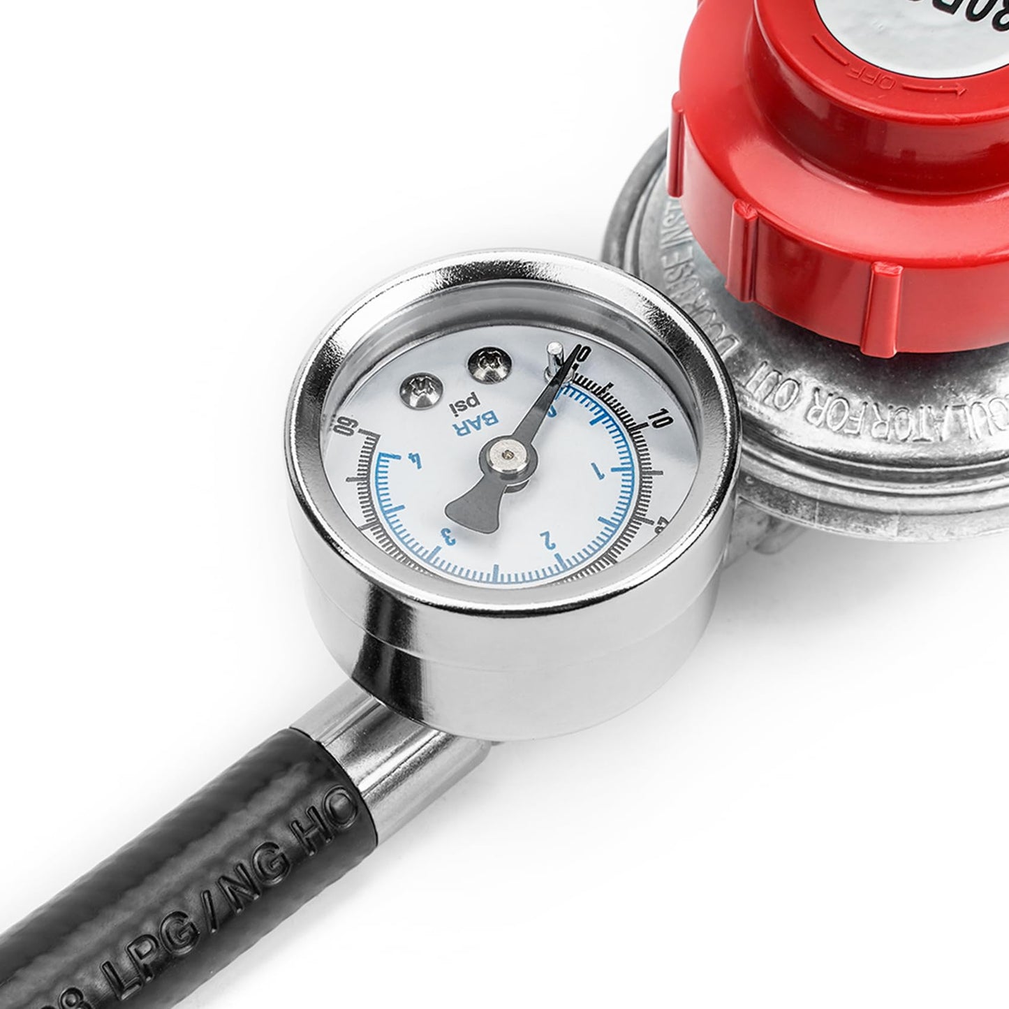 only fire 12 Ft 0-30PSI Propane Regulator High Pressure with PSI Gauge QCC-1 Connection Hose for Grill, Heater, Turkey Fryers, Burner, Fire Pit