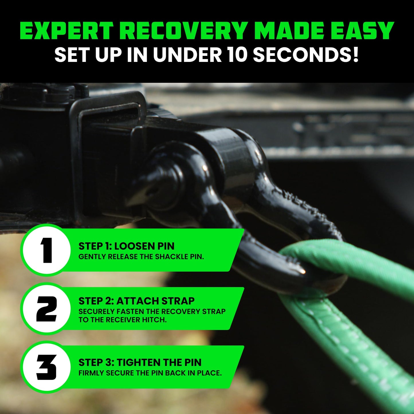 Rhino USA Shackle Hitch Receiver (Fits 2 Inch Receivers) Best Towing Accessories for Trucks, Jeep, Toyota & More - Connect Your Rhino Tow Strap for Vehicle Recovery, Mounts to 2 Inch Receiver Hitches