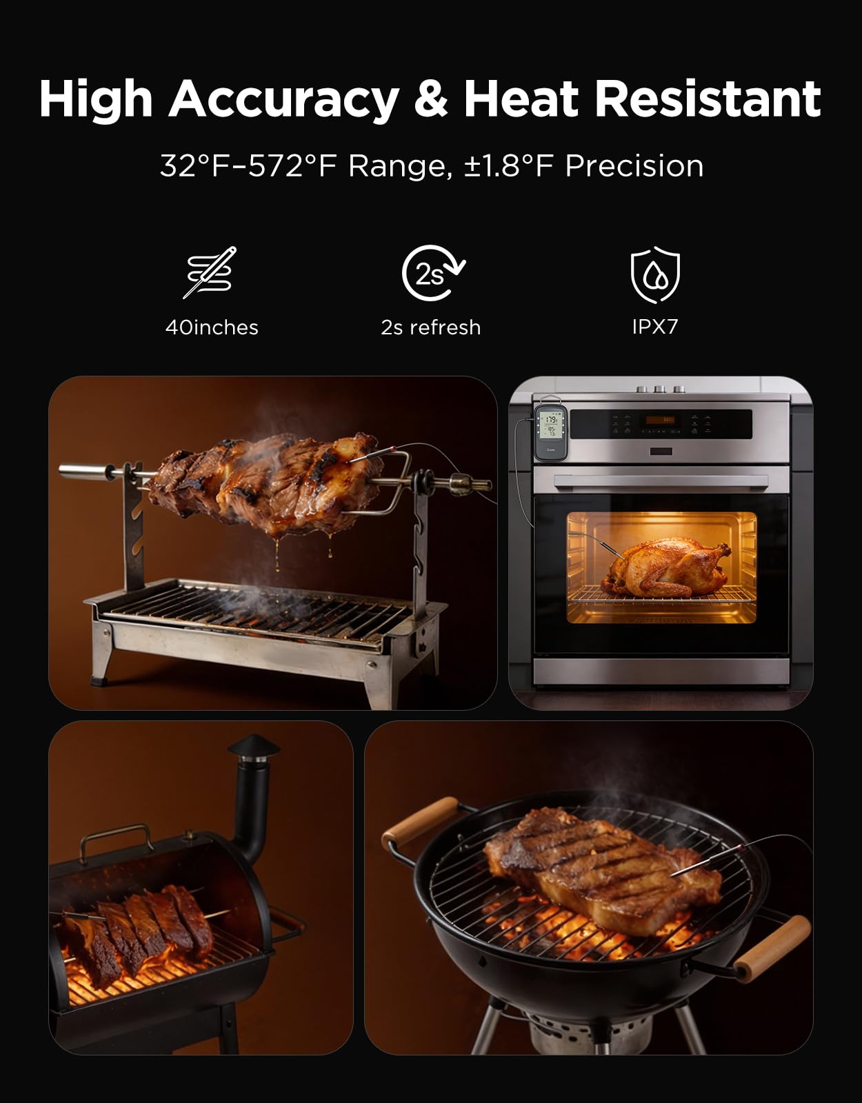 Govee Bluetooth Meat Thermometer Digital, Wireless Meat Thermometer for Smoker Grill, Oven Thermometer with 2 Probes, Timer & Alerts, Smart LCD Backlight BBQ Thermometer for Cooking Turkey Fish Beef