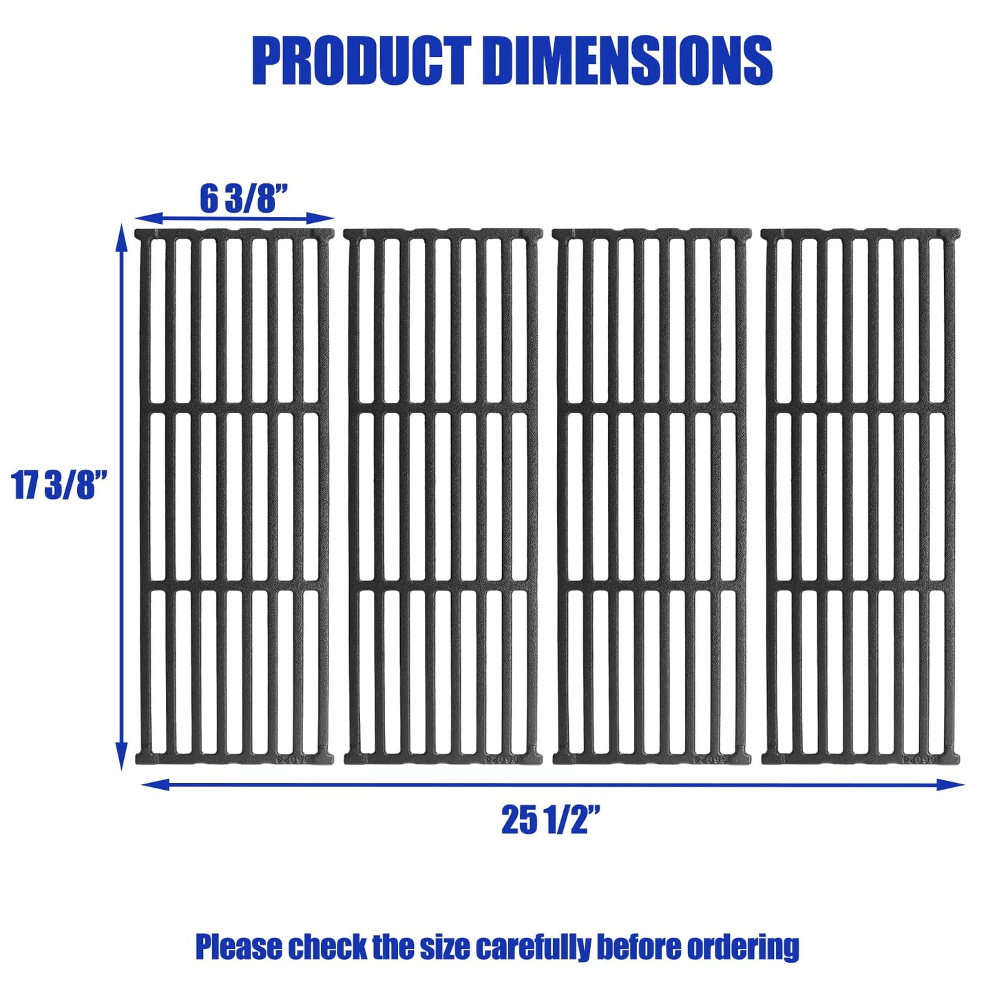 Cast Iron Cooking Grates Replacement Parts for Broil King Baron 440 320 340 420 S420 S320 Series 4 Pack Cast Iron Grill Grid for Huntington 2122-64 2122-67 Models