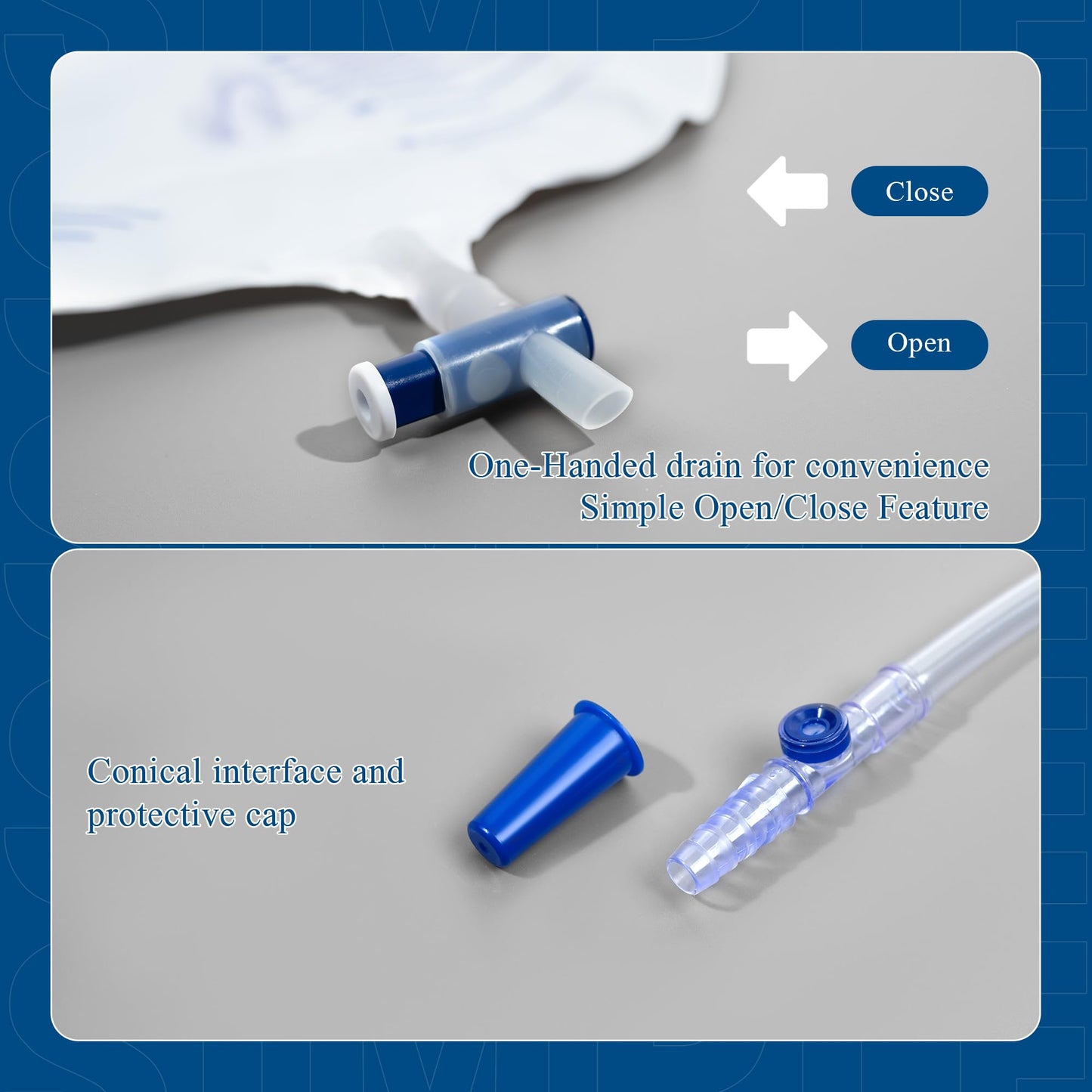 BeHerk 2000mL Catheter Bags for Men and Women 10 Pack Professional Urinary Drainage Bags with Enhanced Anti-Reflux Drip Chamber, 48” Thickened Drainage Tube, Adjustable Clips & Hanging Hook