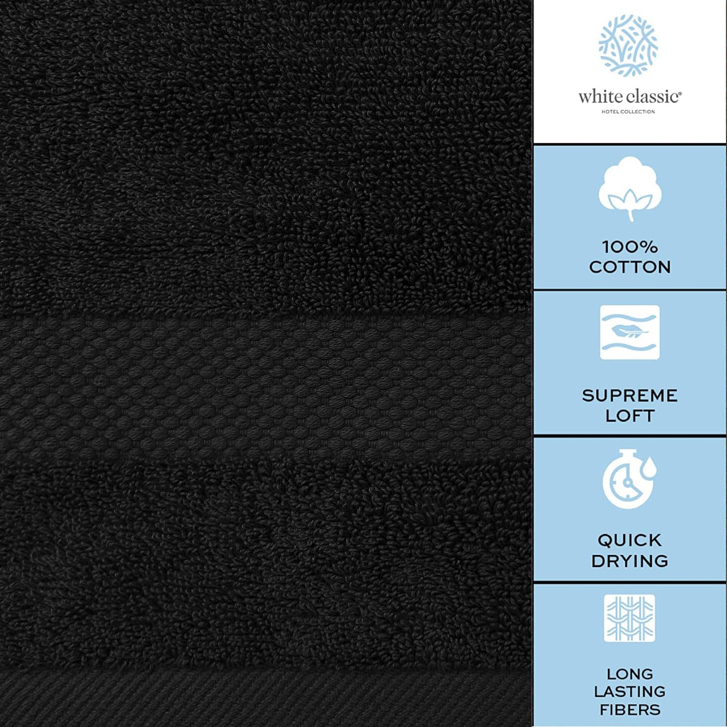 White Classic Luxury Bath Towels Large | 700 GSM Cotton Absorbent Hotel Bathroom Towel | 27x54 Inch | 4 Pack | Black
