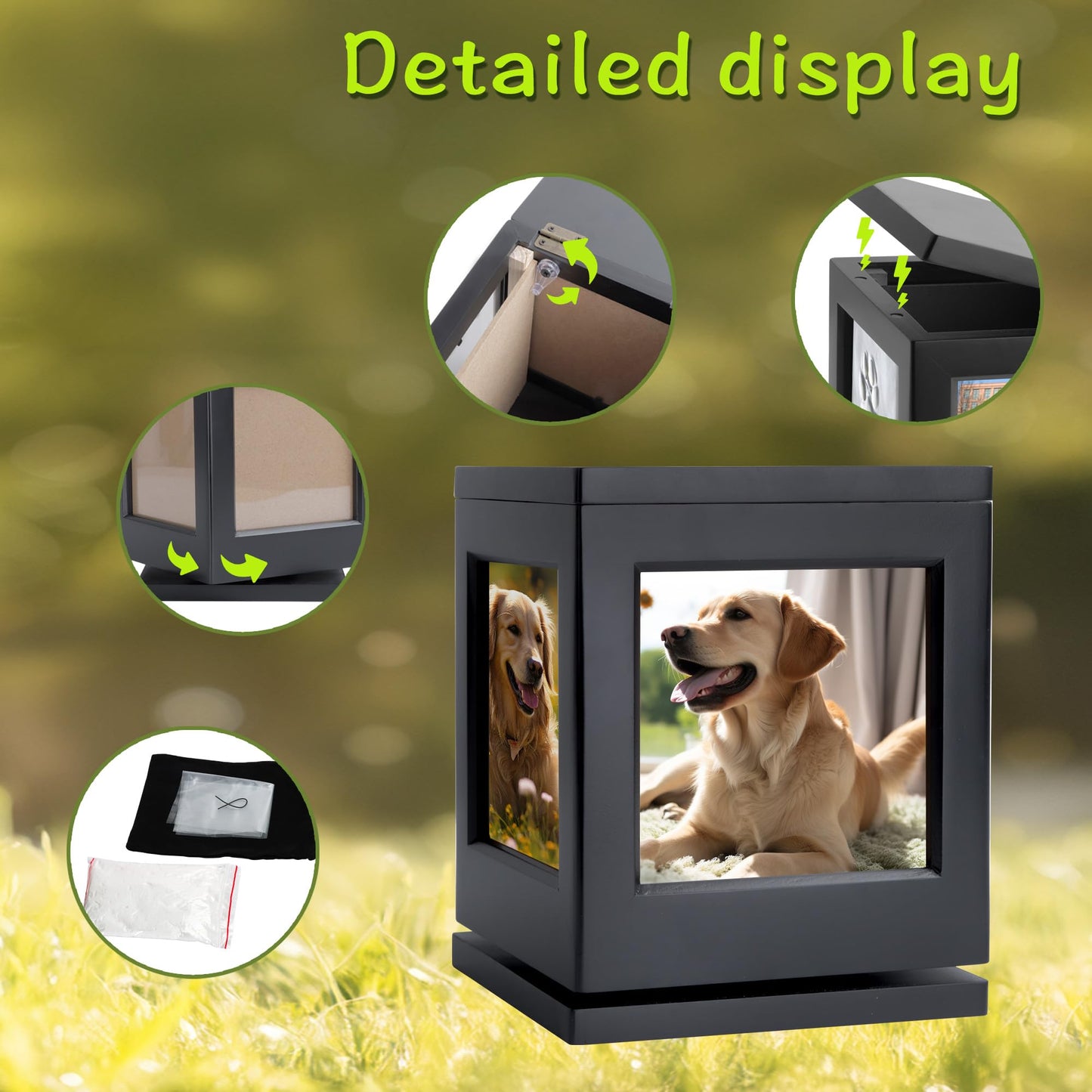 DiDiBirDi Personalized Dog Urn for Ashes, Black Wooden Memorial Keepsake for Cat, Large Funeral Cremation Pet Owner Souvenir with Claw Print and Velvet Storage Bag(75lbs)