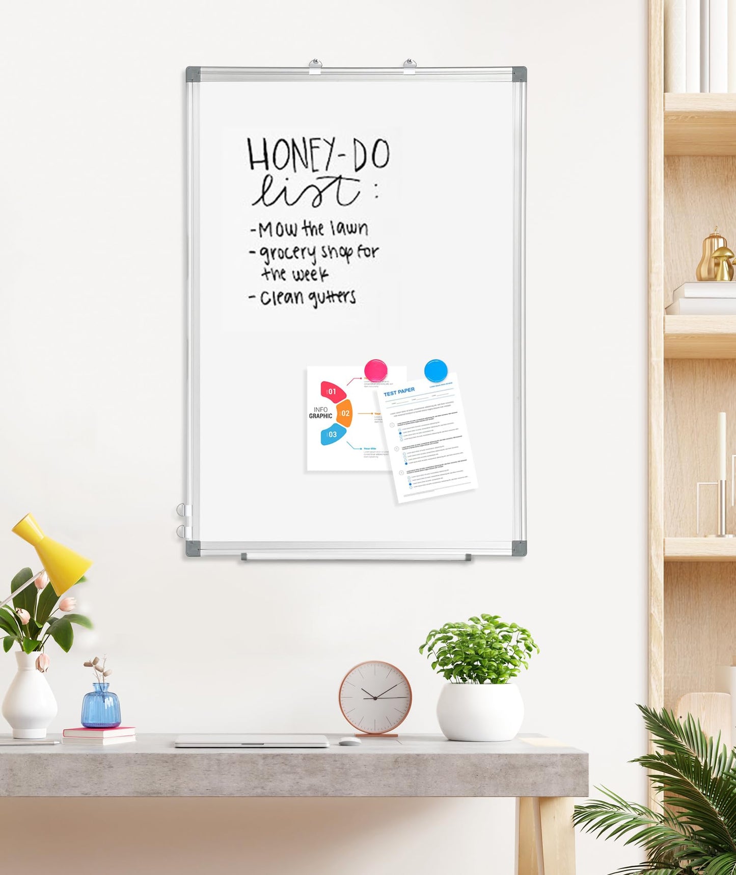 AMUSIGHT Double-Sided Magnetic Whiteboard, 18" x 12" Dry Erase Board Aluminum Frame for Wall, White Board Marker Board for Kitchen, Memo, School, Home, Office