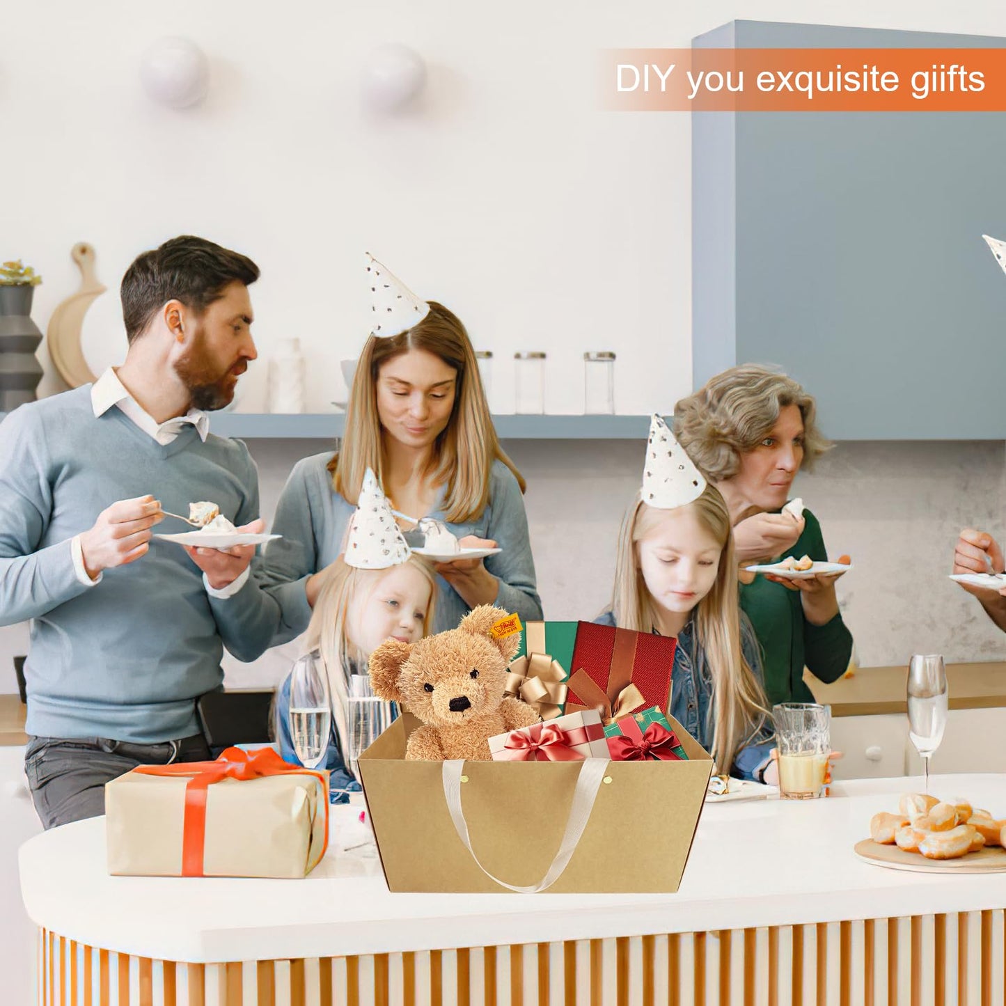 48 Pack Basket for Gifts Empty Bulk, Kraft Basket Kit with Handles, 12.5 x 9.8 x 6'' Market Tray for Packages Wrapping Graduation Wedding Party Anniversary Display (Brown)