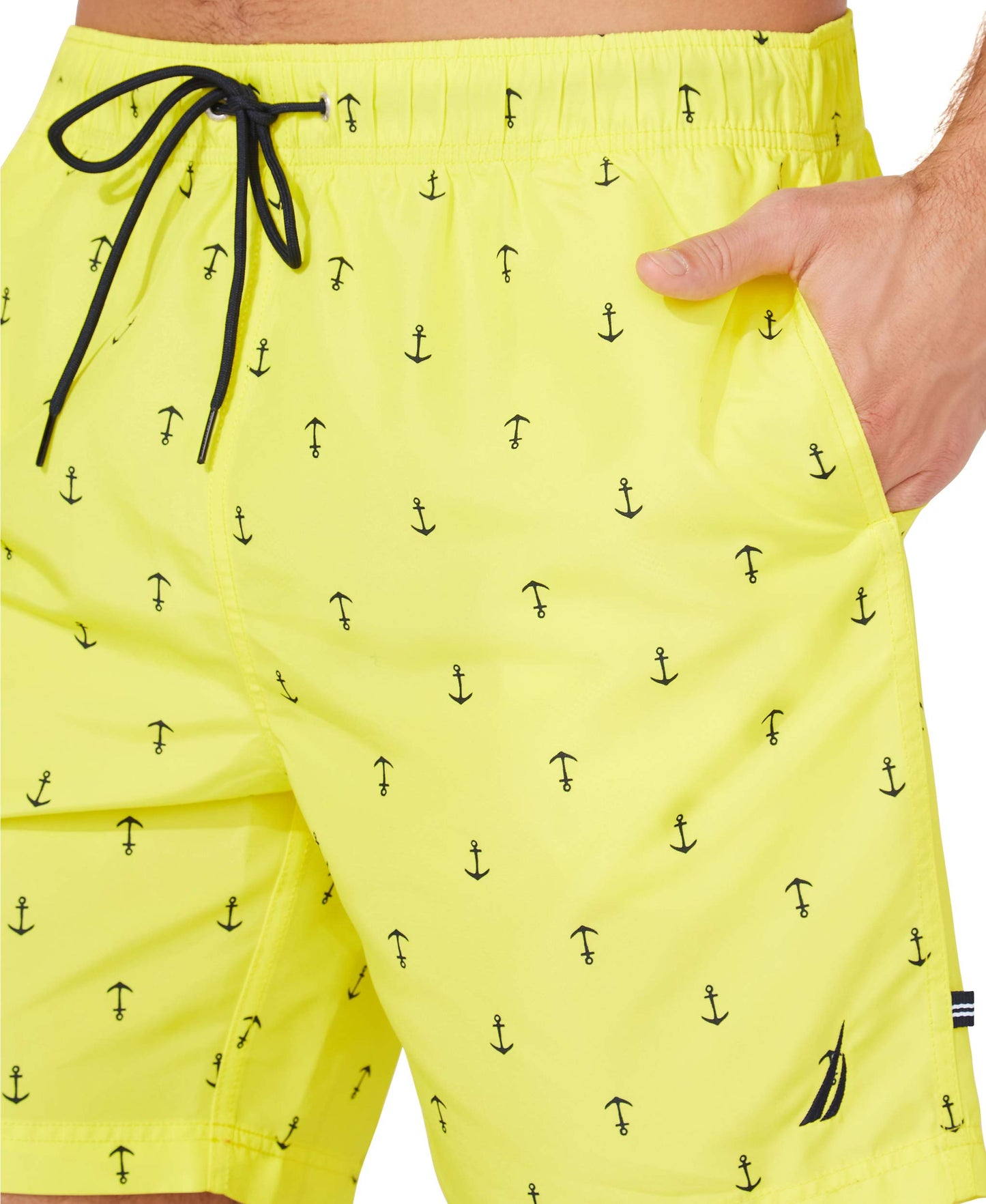 Nautica Men's Standard Quick Dry All Over Classic Anchor Print Swim Trunk, Blazing Yellow, Medium