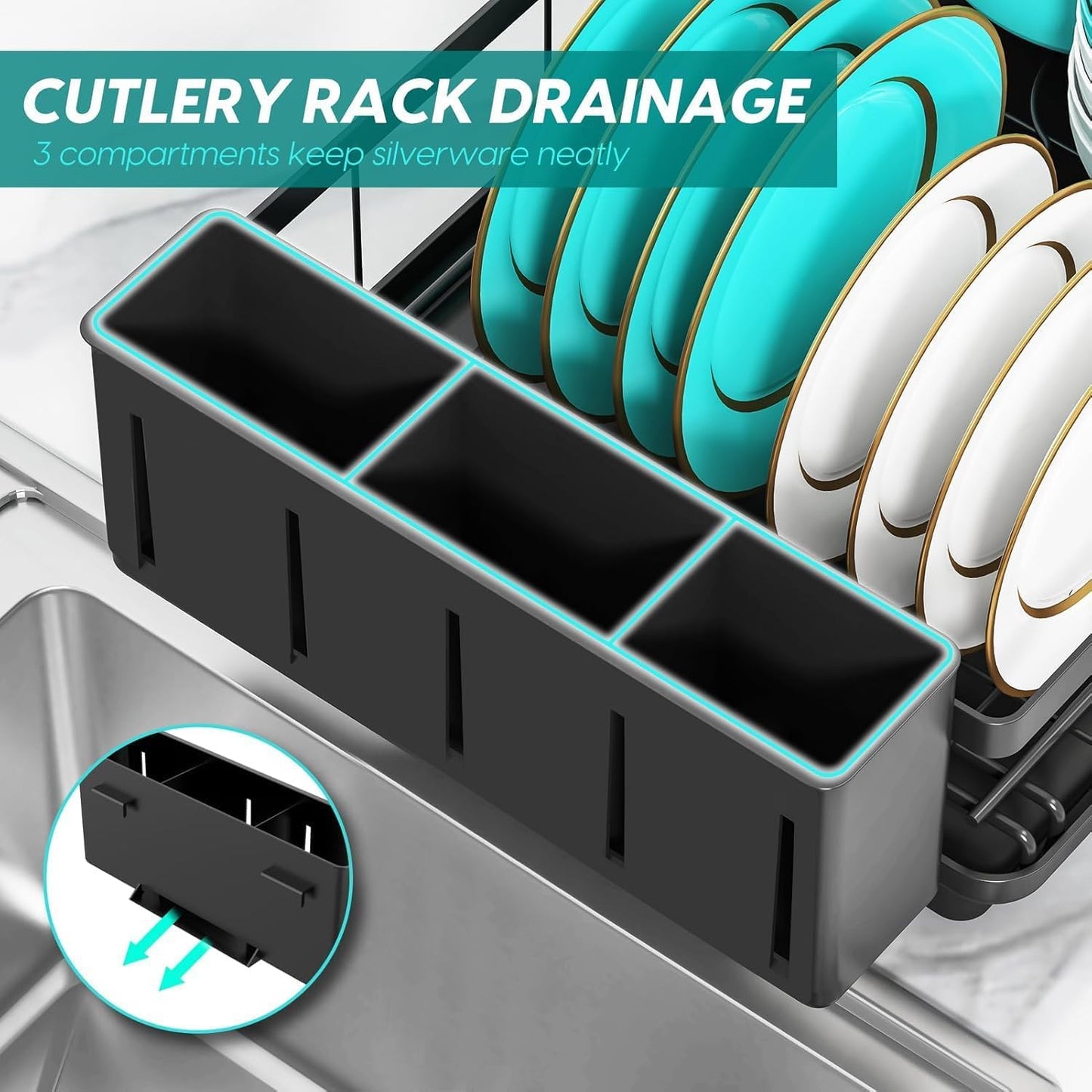 MERRYBOX Dish Racks with Drain Board -2 Tier Large Dish Drying Rack for Kitchen Counter, Dish Drainers with Large Utensil Holder,Cup Holder and Cutting Board Holder