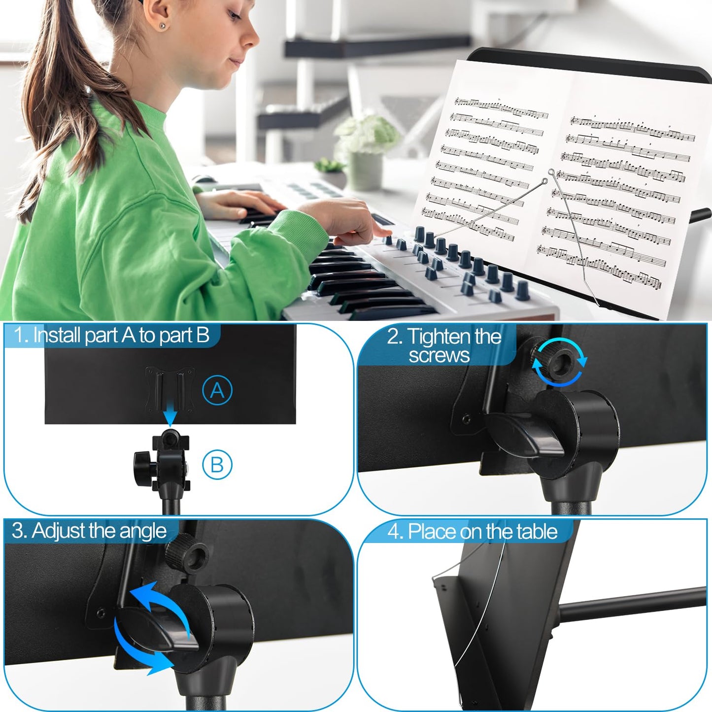 Mdvora 1 Pack Sheet Music Stand, Standard Version Music Sheet Stand Portable Folding with Carry bag for Guitar, Ukulele, Violin Players