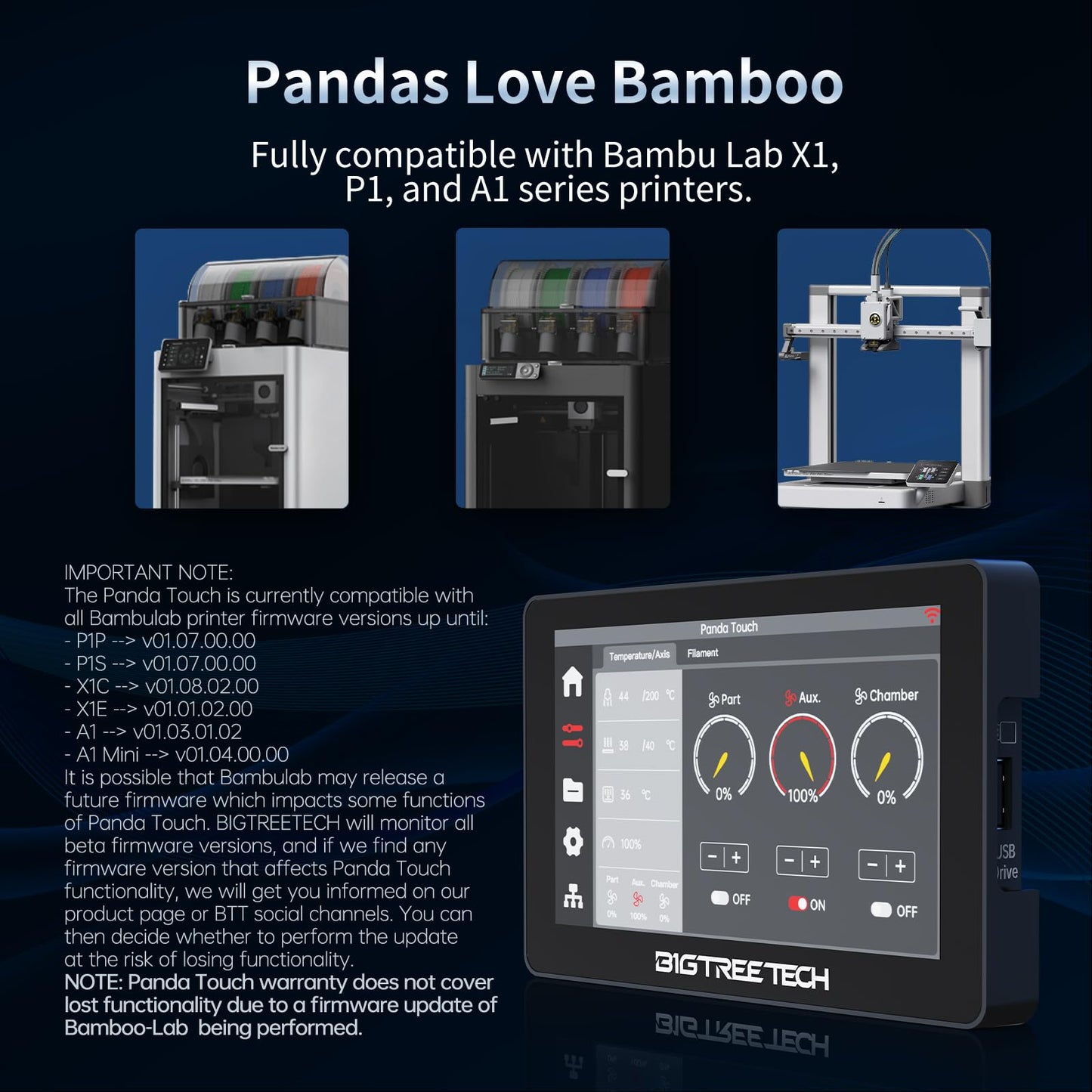 BIGTREETECH Panda Touch, Compatible with Bambu-lab P1S/P1P/X1C/A1/A1 Mini 3D Printers, Touch Screen Upgrade Kit, Support AMS and Multi-Printers Management, Please Check Firmware Compatibility First