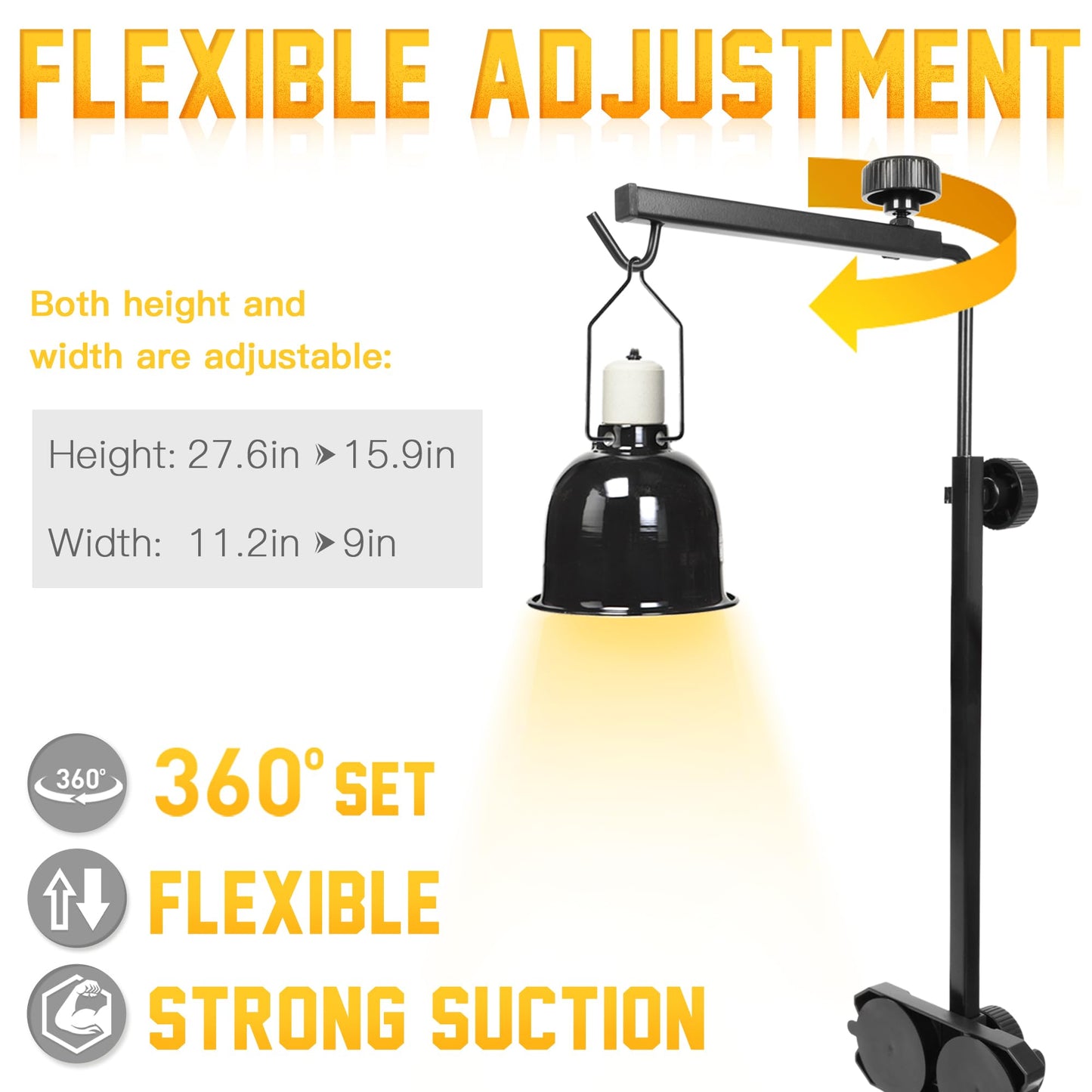 Eckpo Reptile Glass Mount Lamp Stand, Adjustable Heat Light Fixture Holder with Glass Suction Cup, Suitable for Terrarium Dome Lamp