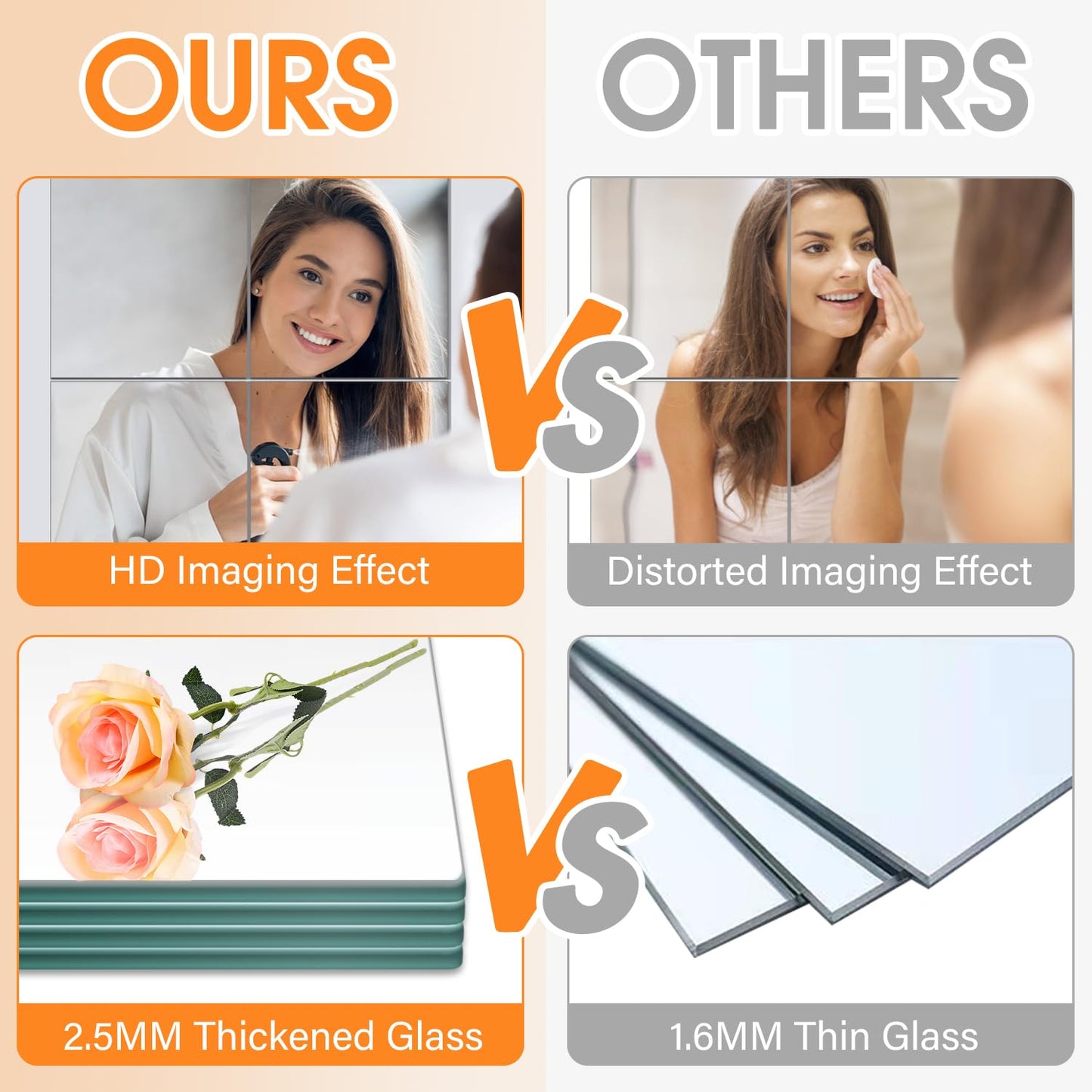 VASUHOME Home Gym Mirrors 12 Inch x 12PCS, HD Glass Wall Mounted Mirror Tiles for Gym, Bedroom, Living Room, Door, Closet