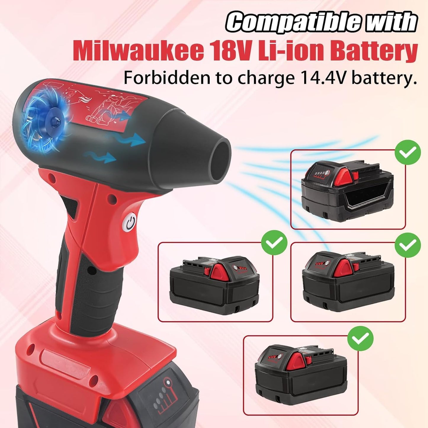 Mini Jet Fan Blower Fit for Milwaukee M18 18V Battery,130000RPM Compressed Air Duster for Computer Keyboard,Garage,Sawmill Room,Camping BBQ,Wood Workshop Cleaning,Clear Snow.