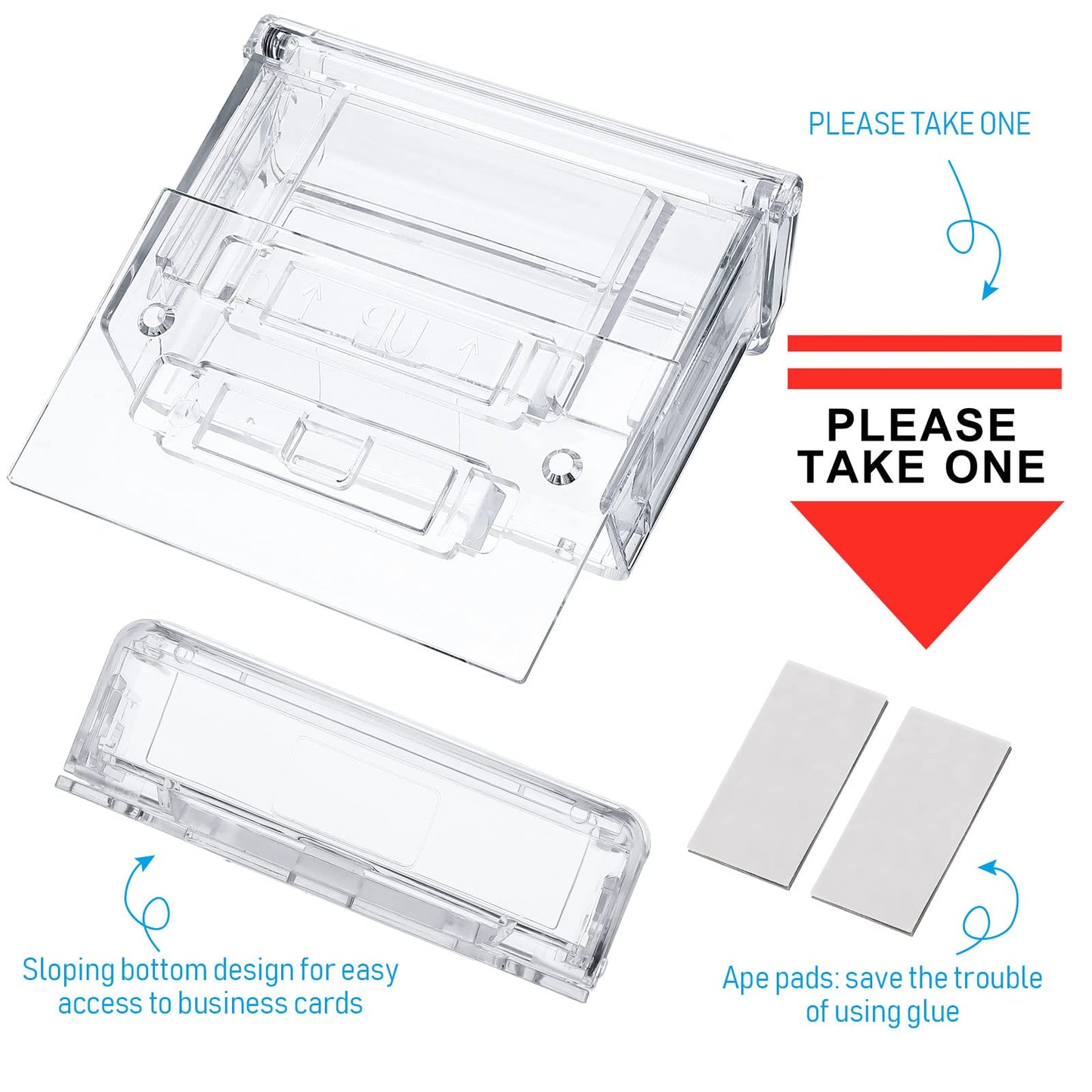 Crtiin 6 Pcs Outdoor Business Card Holder Clear Waterproof Acrylic Business Card Holder Wall Mount for Car with Take One Sticker for Office Store Trucks Wall, 4.25 x 1.46 x 2.87 Inch