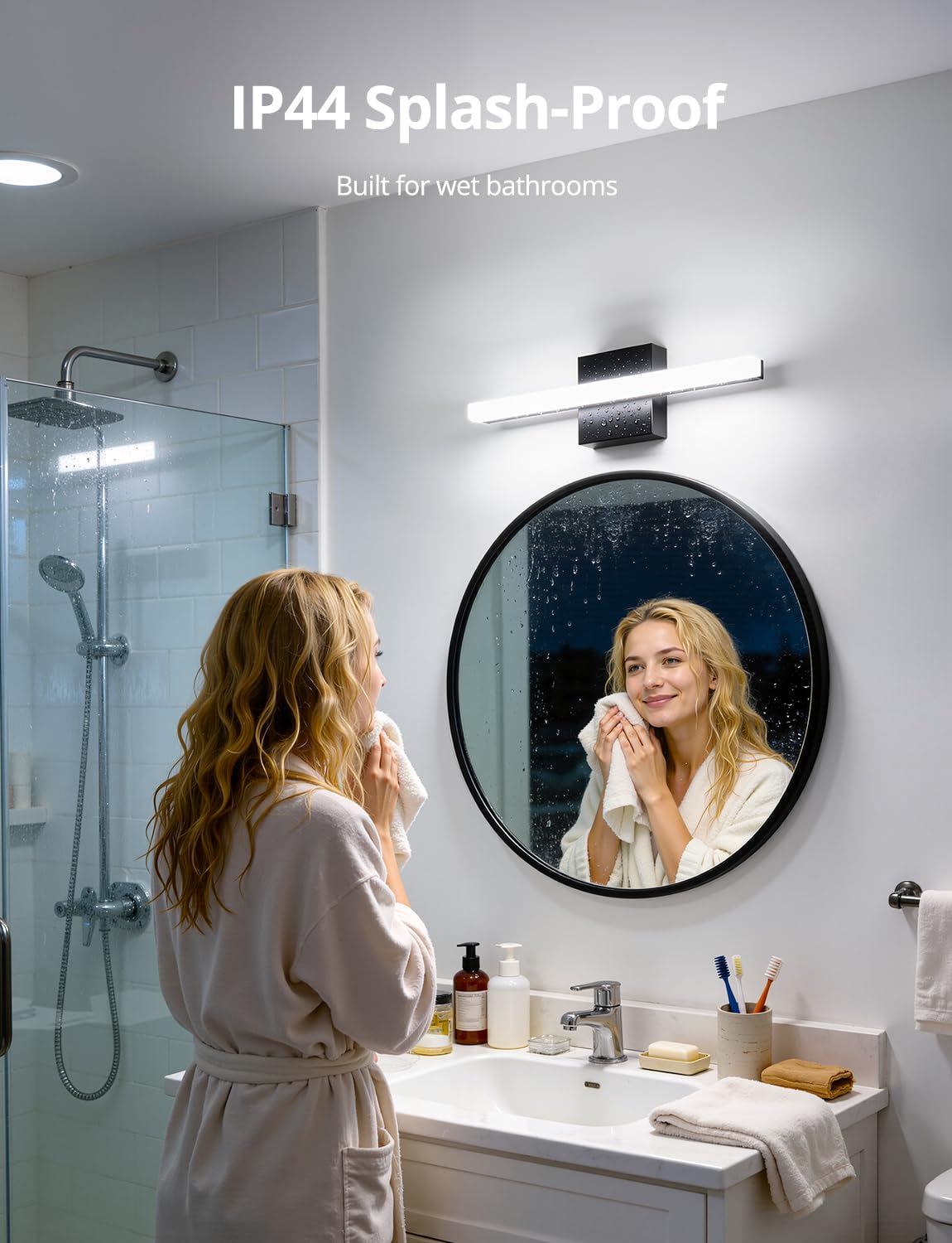 Combuh LED Bathroom Vanity Light Bar Black Over Mirror Lighting Fixture 16 Inch 9W Wall Sconce Indoor Modern Cool White 6000K