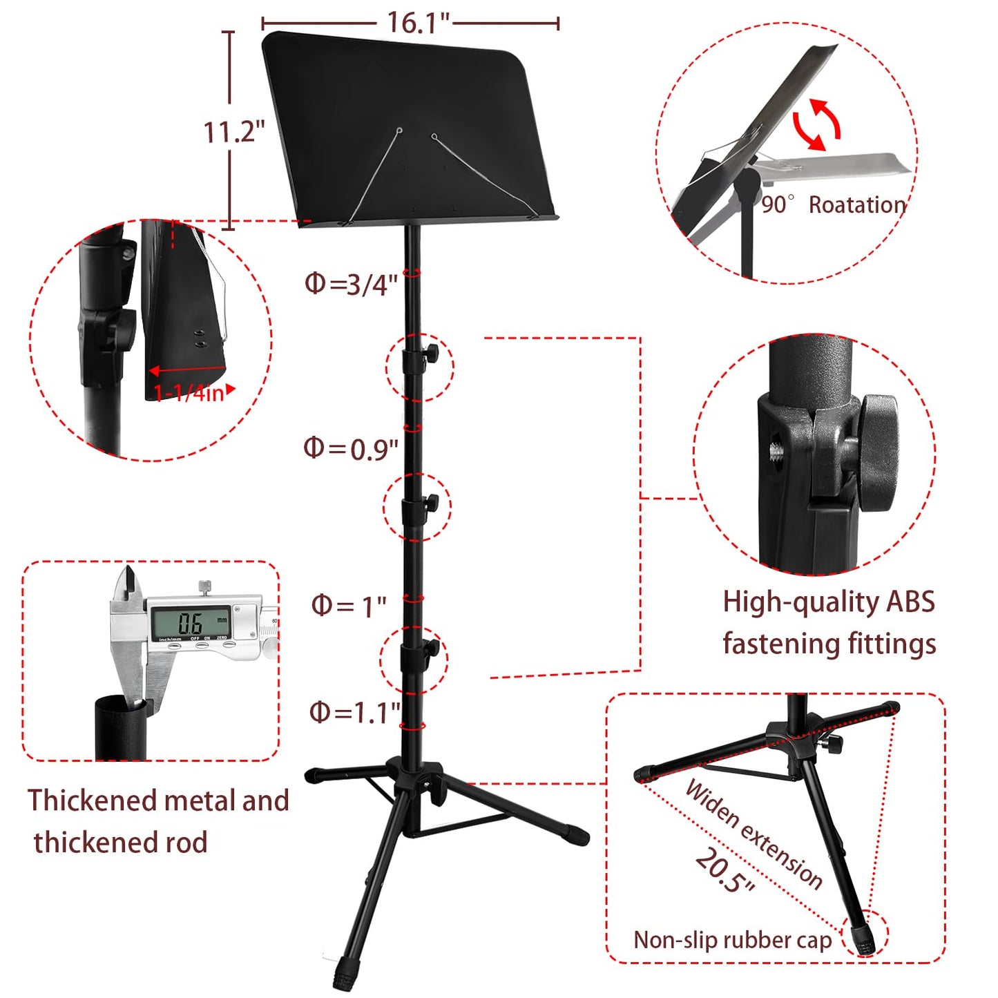 70" Sheet Music Stand with Light and Phone Holder, Music Stand for Sheet Music High Stability, Height Adjustable Portable Music Sheet Stand with Carrying Bag(33-70inch,Plate without hole)
