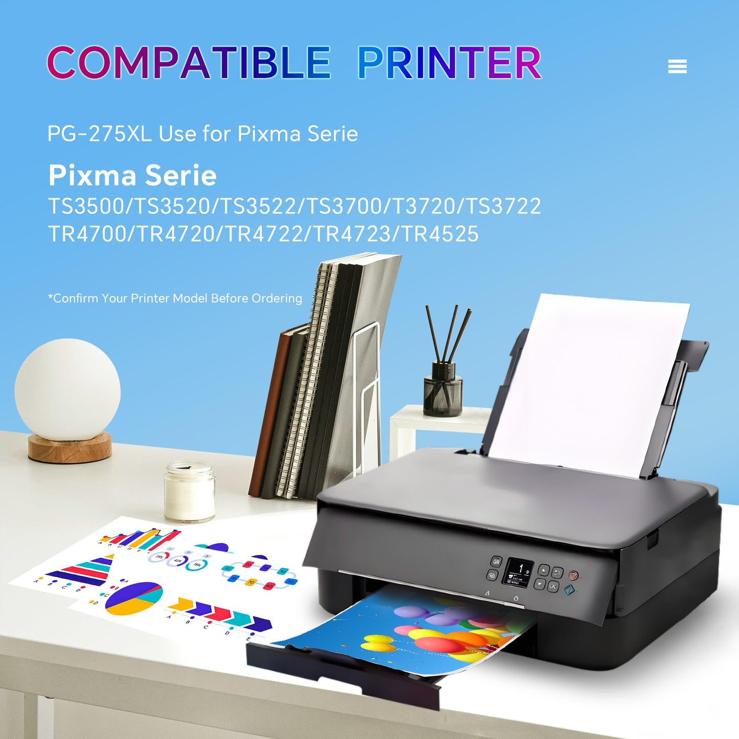 PG 275 Black Remanufactured for Canon 275 275XL Ink Cartridges PG-275XL PG275 PG275XL Use for Canon Pixma TS3720 TR4720 TR4725 TR4723 TR4722 TS3500 TS3520 TS3522 Printer, PG-275 2-Black