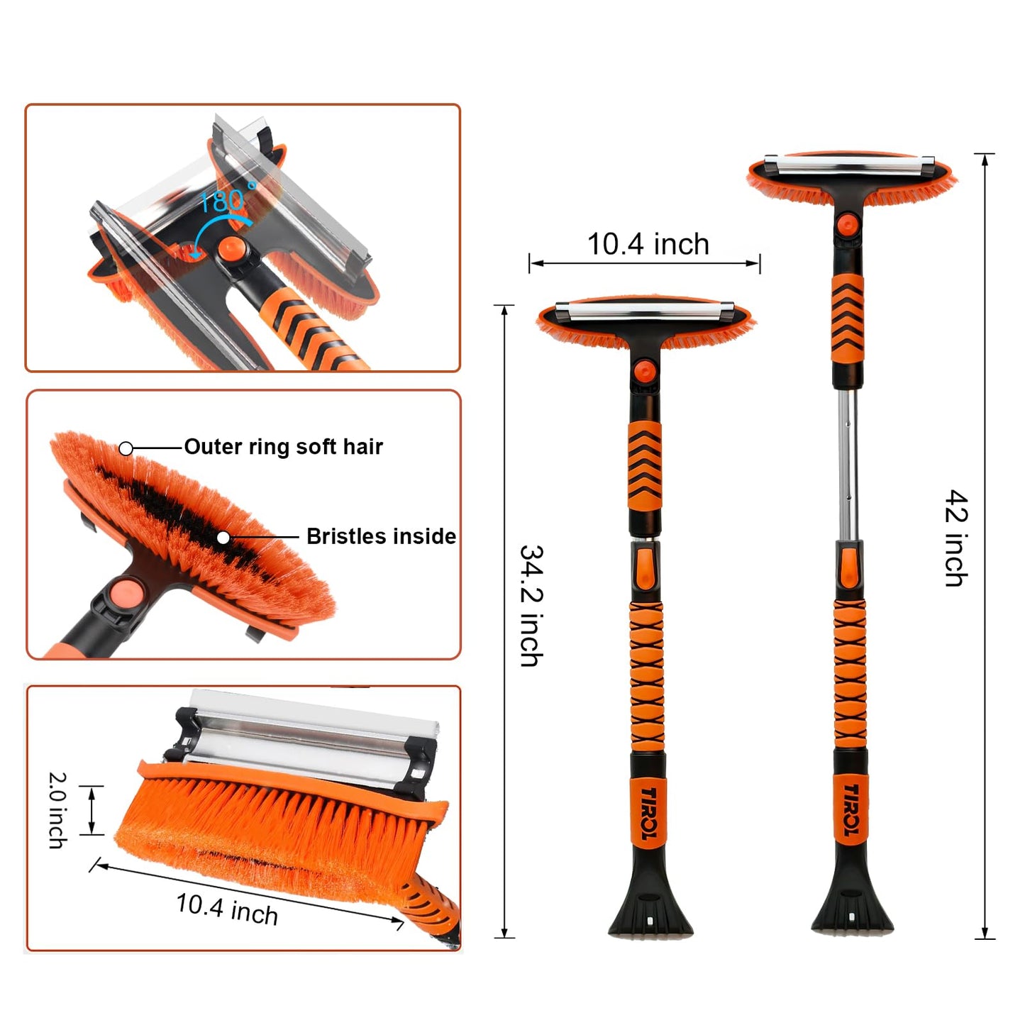 42'' Ice Scraper and Extendable Snow Brush Emergency Snow Shovel Snow Broom with Foam Grip 180° Pivoting Brush Head Snow Scraper for Cars, Trucks, SUVs, Vehicle