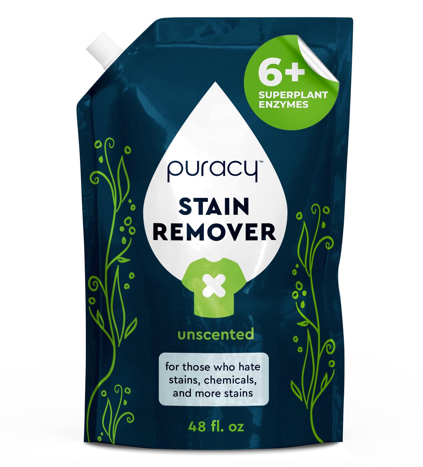 Puracy Stain Remover, Natural Based Travel and Laundry Stain Cleaner for Clothes, Baby Essentials, Kids Stains, Oil and Fabric Spot Cleaner, Unscented (Stain Remover Refill, 1420 ml, 48 fl oz)