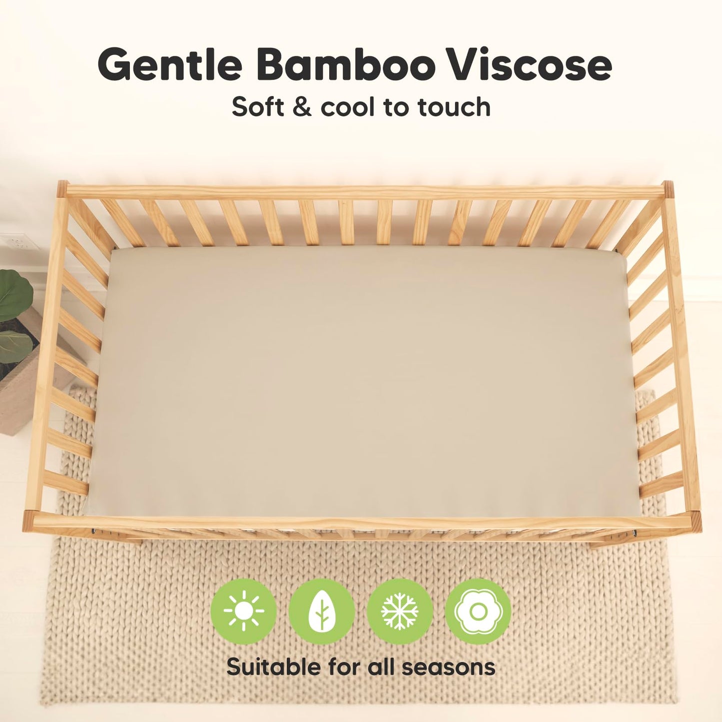 2-Pack Waterproof Baby Crib Sheets for Boys, Girls - Viscose Derived from Bamboo Toddler Bed Sheet Neutral, Fitted Crib Mattress Protector Cover for Baby Bedding, Soft & Gentle (Ecru)