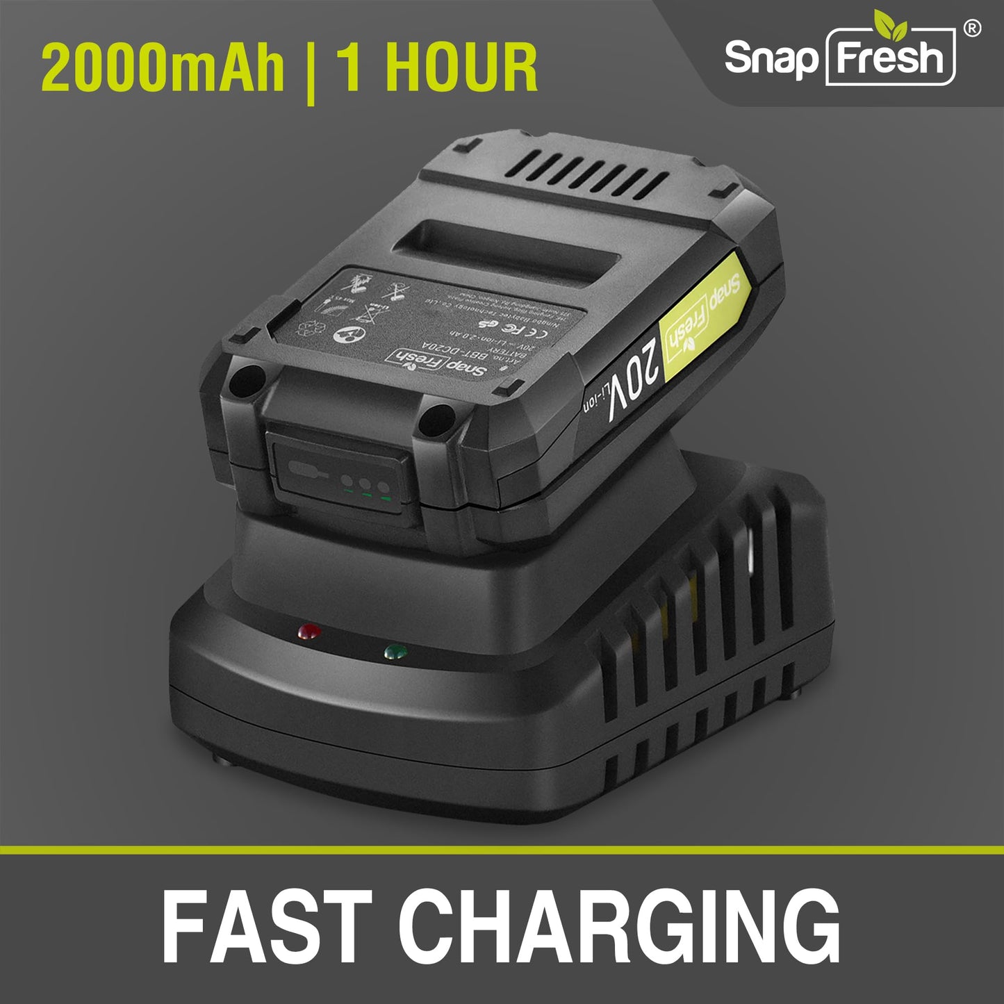 SnapFresh Leaf Blower Cordless - 20V Electric Leaf Blower with 2.0Ah Battery & Charger, Lightweight 2-Speed Leaf Blowers for Lawn Care and Yard/Garden/Patio Cleaning, Yellow