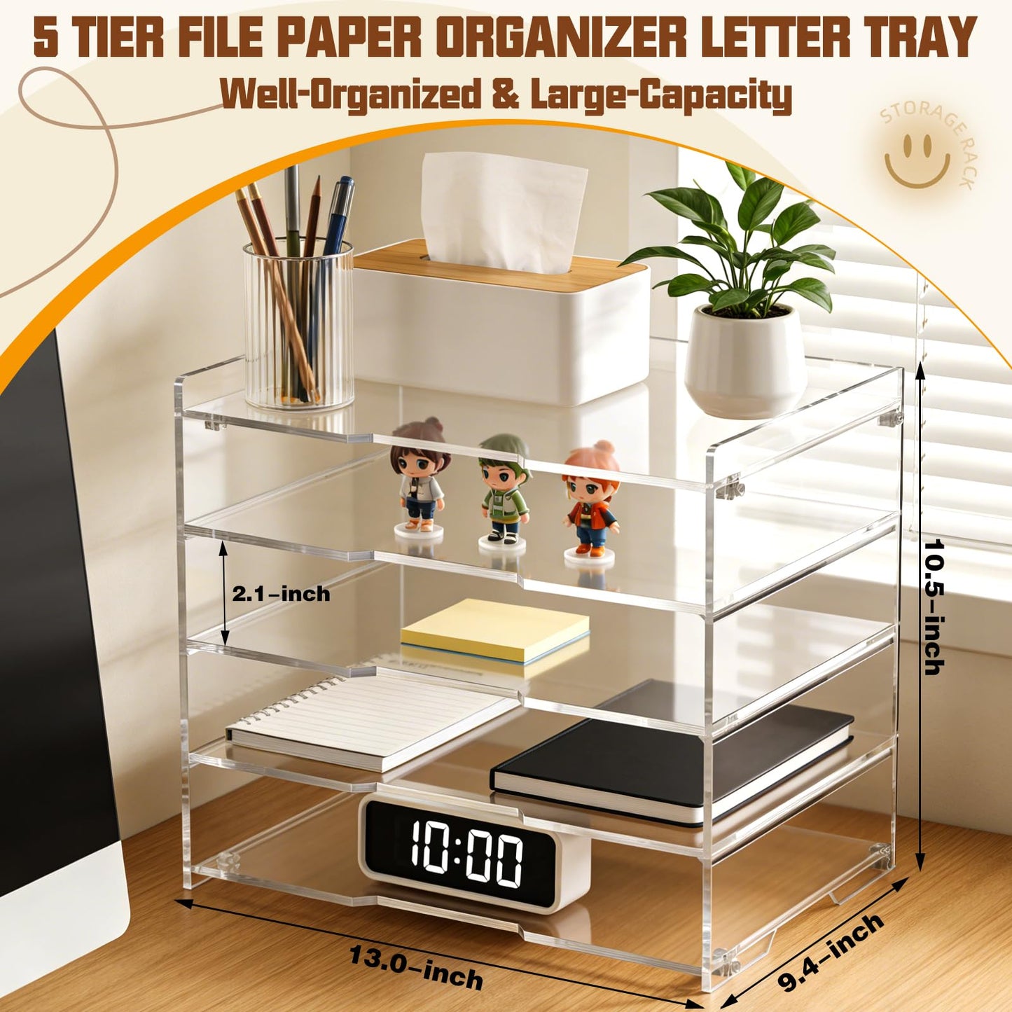 Paper Organizer Tray, Leffis Clear Acrylic Desk Organizers and Accessories, Letter Tray Organizer, Acrylic Desk Organizer, Office Desktop Organizer, for Home School Desktop Organization