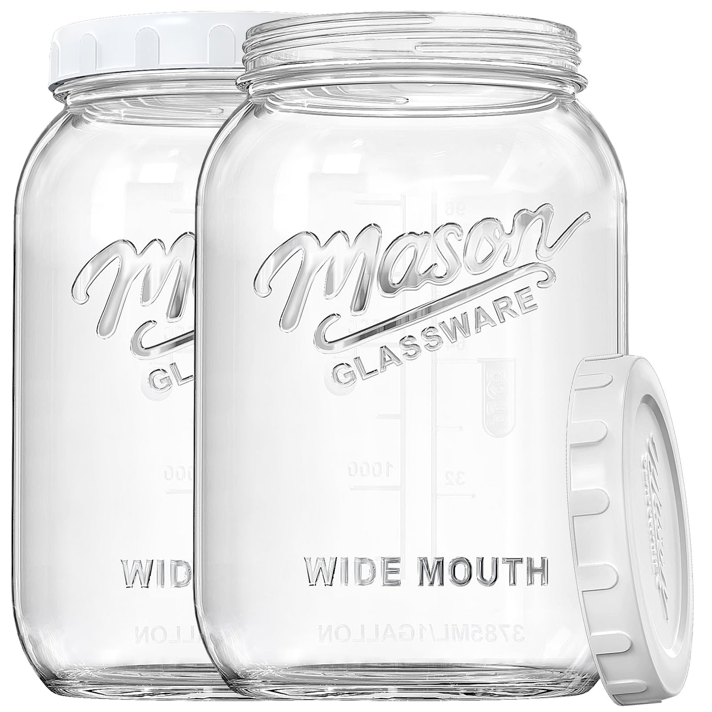 Dwbligt 2 Pack Wide Mouth Mason Jars with Airtight Lid and Silicone Ring - 1 Gallon Large Glass Containers for Food Storage like Flour Sugar, Sun Tea, Kombucha, Refrigerator Safe Fermentation Jar