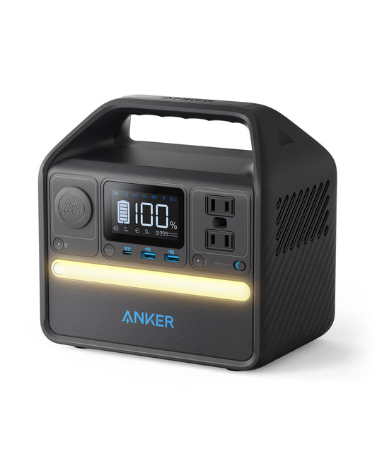 Anker 521 Portable Power Station (Powerhouse 256Wh), 6-Port Powerhouse 200W/256Wh with Solar Generator, 2 AC Outlets, 60W USB-C Power Delivery Output, LED Light for Outdoor RV, Emergencies and More