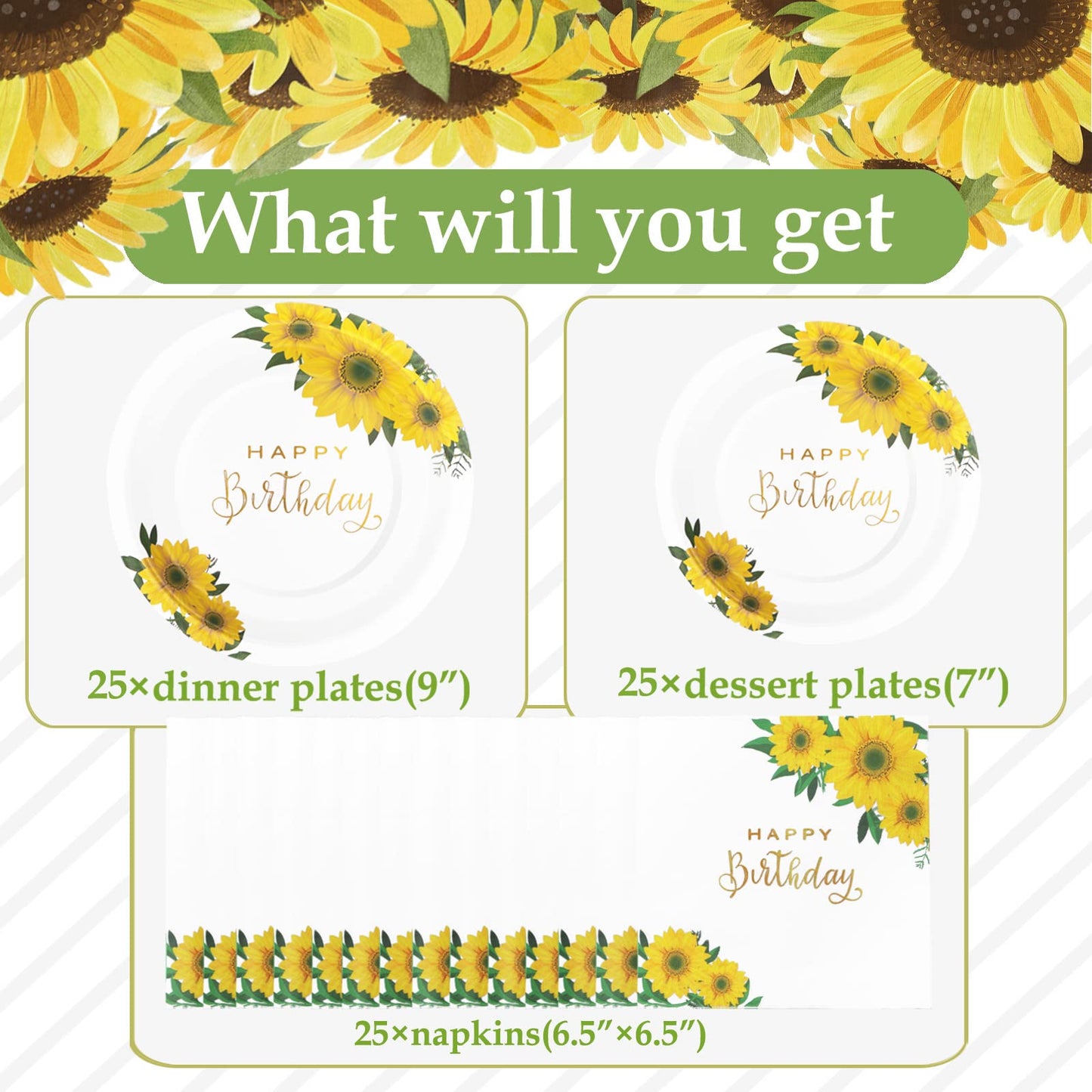 Gudvilla Sunflower Birthday Decorations for Women, Happy Birthday Plates and Napkins for Women Girl, Sunflower Party Decorations Serves 25, Thanksgiving Fall Party Decorations