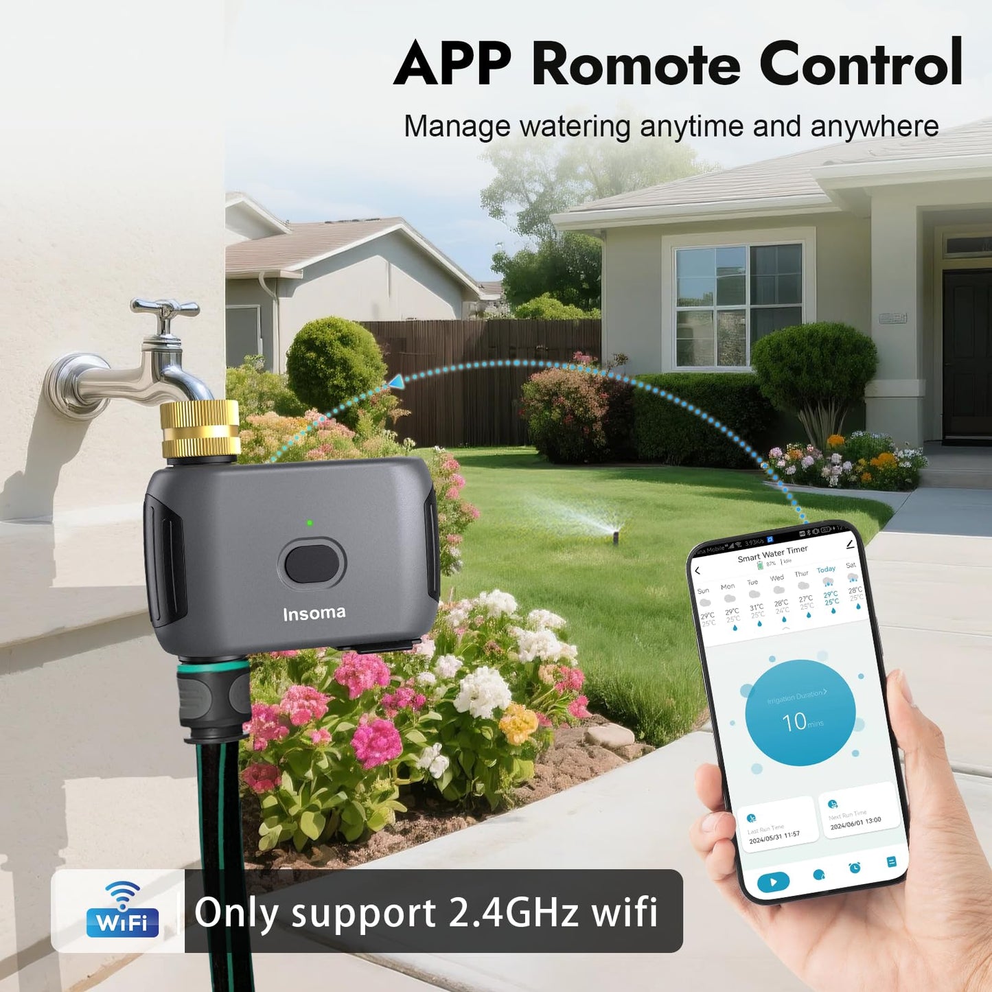 Insoma WiFi Water Timer for Garden Hose, Smart Sprinkler Timer, APP Remote Control WiFi Hose Timers, Voice Control with Alexa, Rain Delay and Manual Mode for Yard Lawn Watering