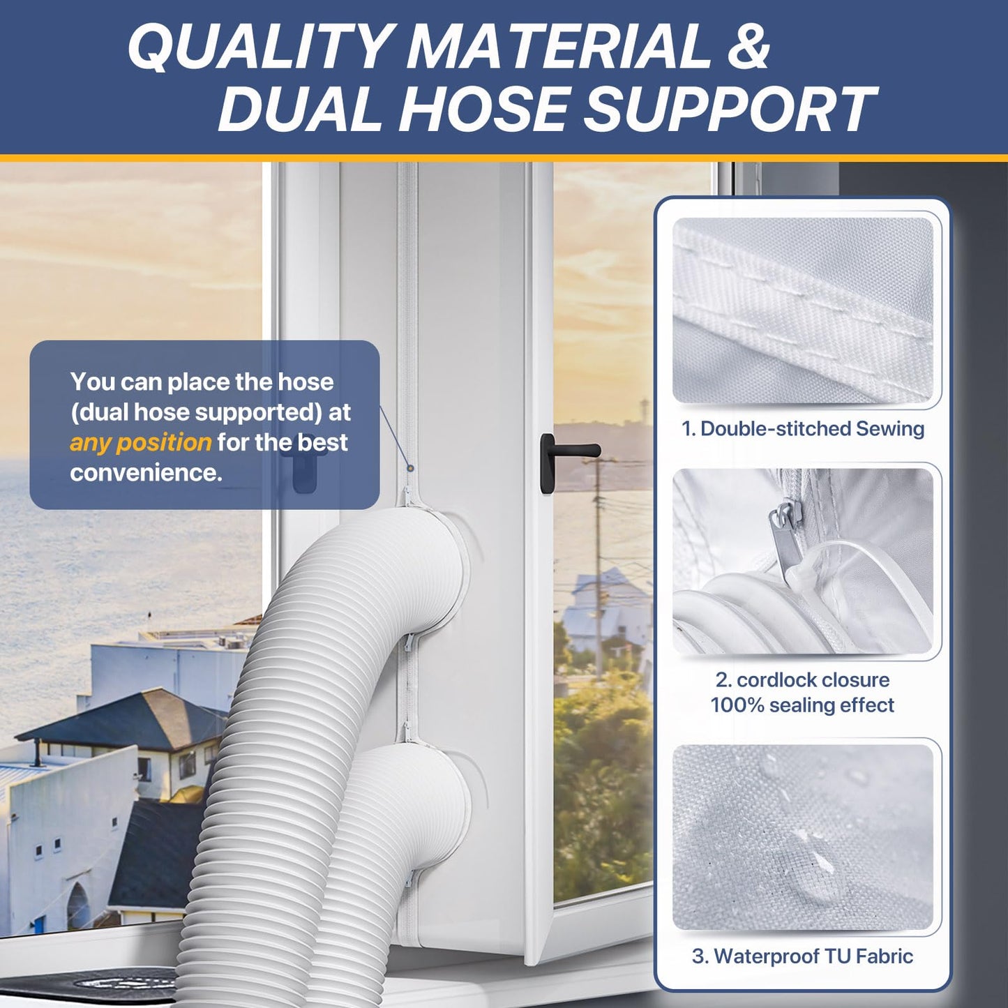 LOVIGA 400CM(157") Portable AC Window Seal, Casement Window Vent Kit Seal Kit for Portable Air Conditioner & Ventilation System with Zipper Opening,Easy to Install No Drilling