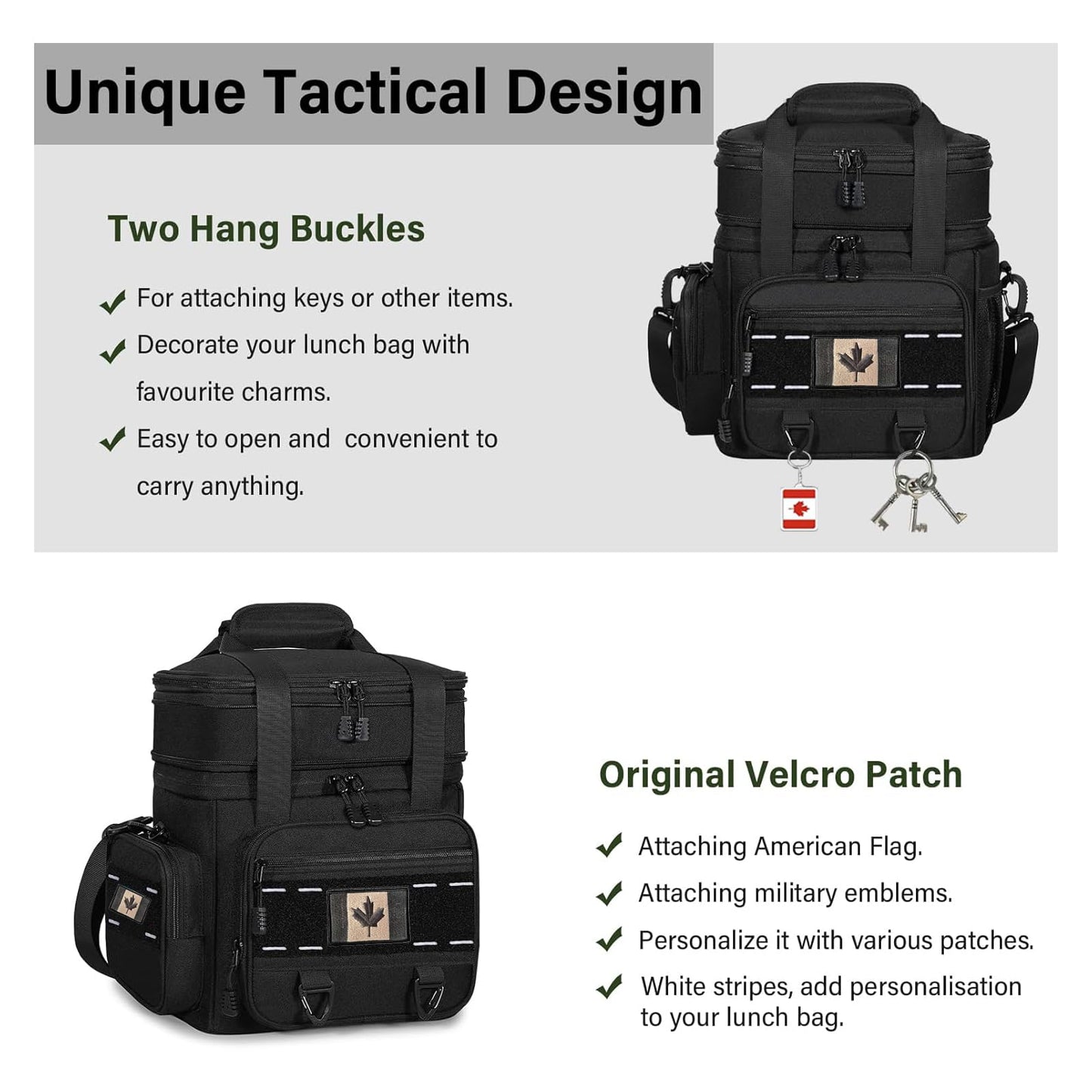 Expandable Tactical Lunch Box, XLarge Insulated Lunch Cooler Bag Heavy Duty Leakproof Lunch Pail for Men Adults Work Office Outdoor Picnic Trips,25L,Black