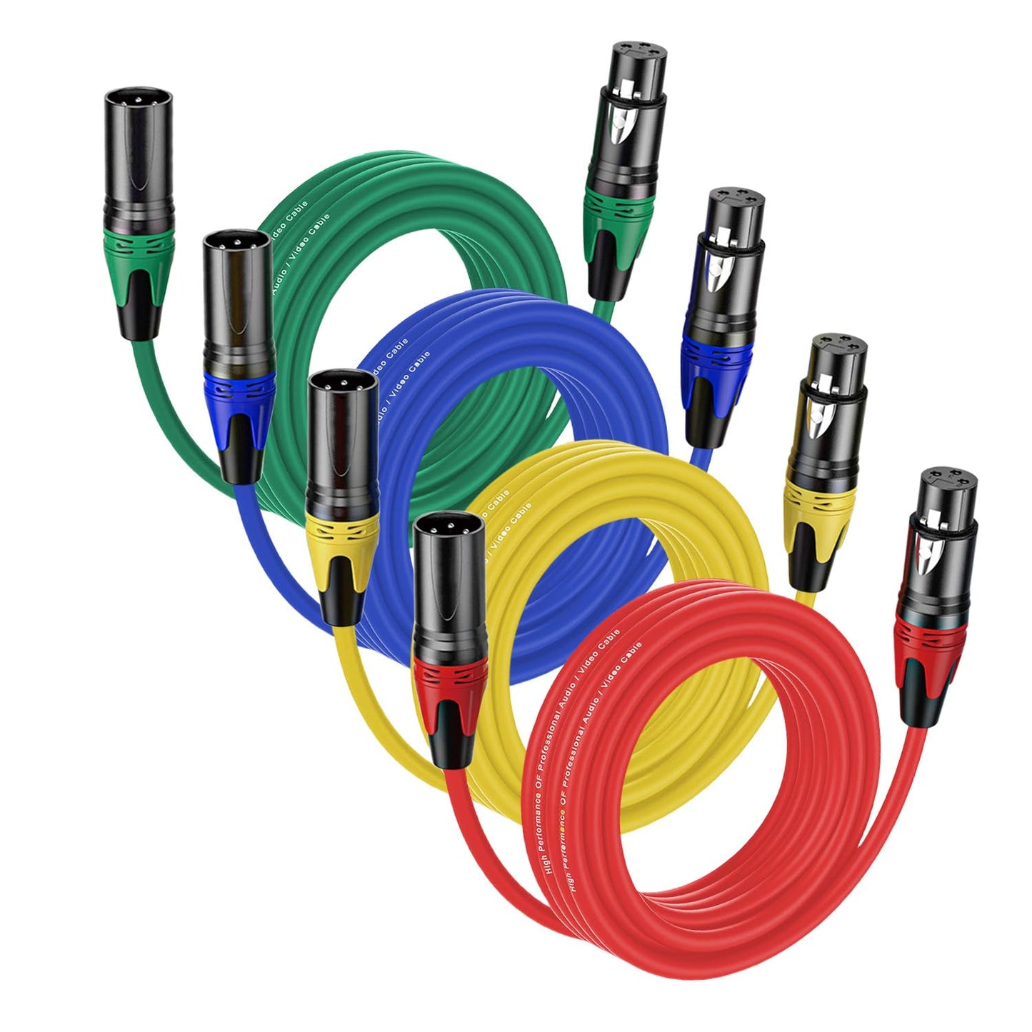 Seefeful XLR Male to XLR Female Cables, Professional Balanced Microphone Lead, Extension Mic Cable Cord (Blue, Red,Yellow,Blue) (4pack-25FT)