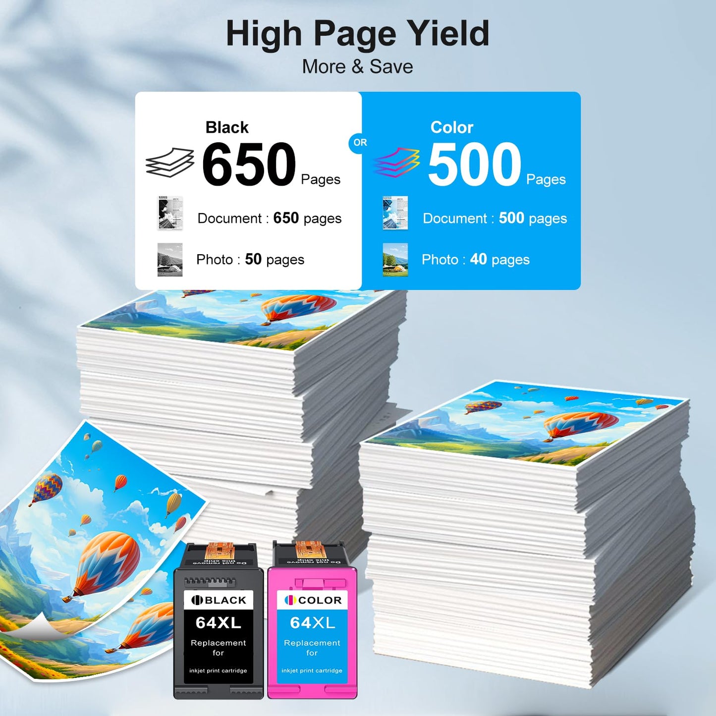 64XL Ink Cartridge for HP Printers Compatible for HP 64 Ink Cartridges, with HP 64XL Ink Cartridge Black and Colour for HP Envy Photo 7855 7864 7120 7130 7858 6252 6255 6258 6200 6220 6230 6232 2-Pack